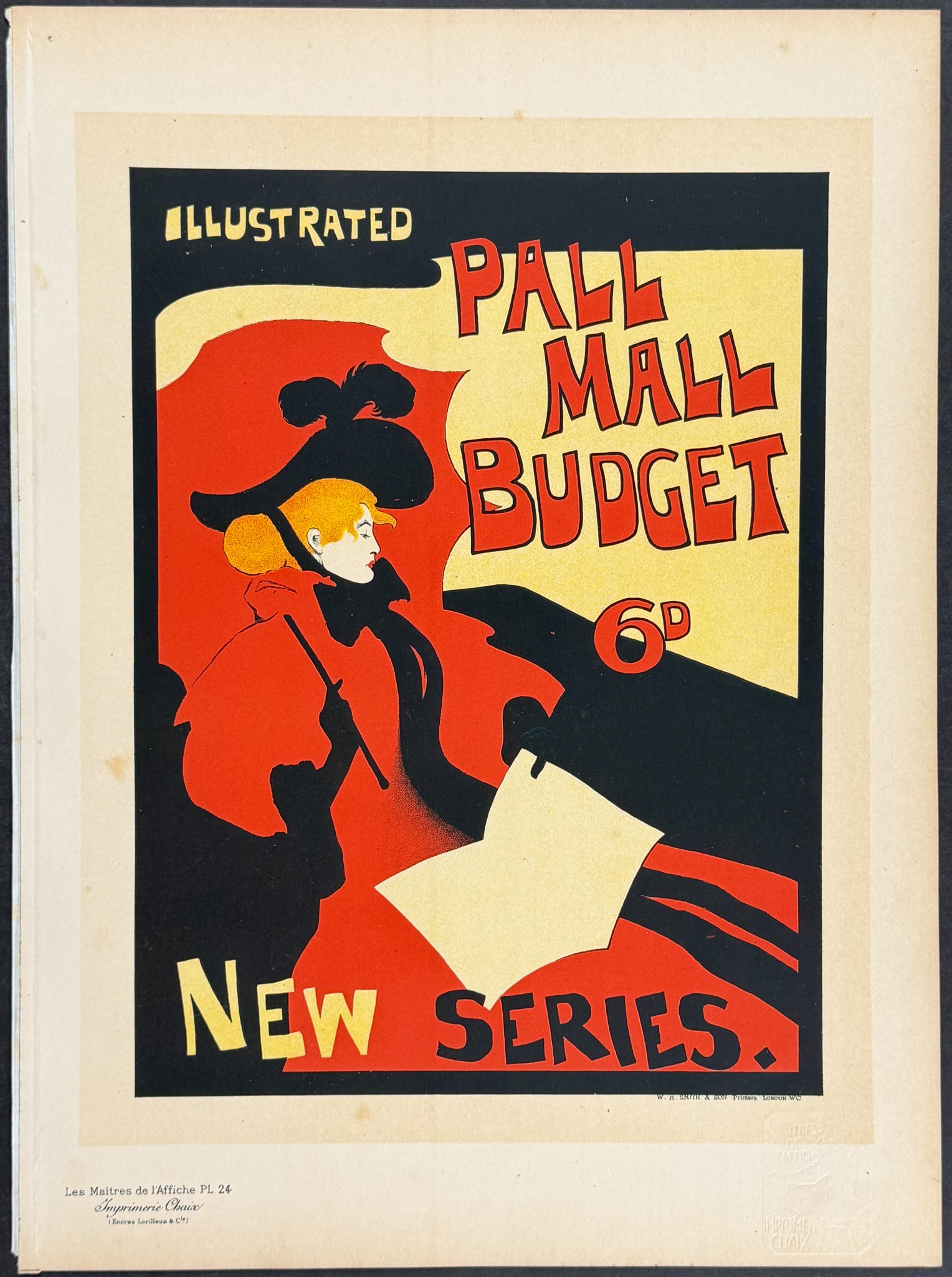 Maitre Affiches by Greiffenhagen - Pall Mall Budget: This first edition, folio lithograph after a poster is from Les Maitres de l'Affiche. The work was published by Imprimerie Chaix under the direction of Jules Cheret in Paris between 1896 and 1900.