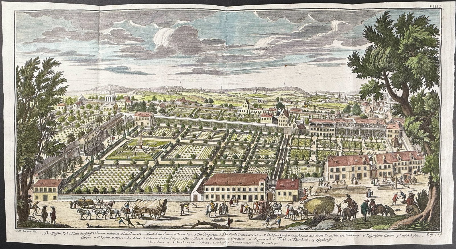 Volckamer - Building Fa?ade - Prospecto del Palazzo del Sig. Co. Rolandino Mafei Posto Sv La Via del: This magnificent and rare engraving is from Johann Volckamer's Nuremberg Hesperides. This is from the first German edition published in Nuremberg for the author between 1708 and 1714. It was one of