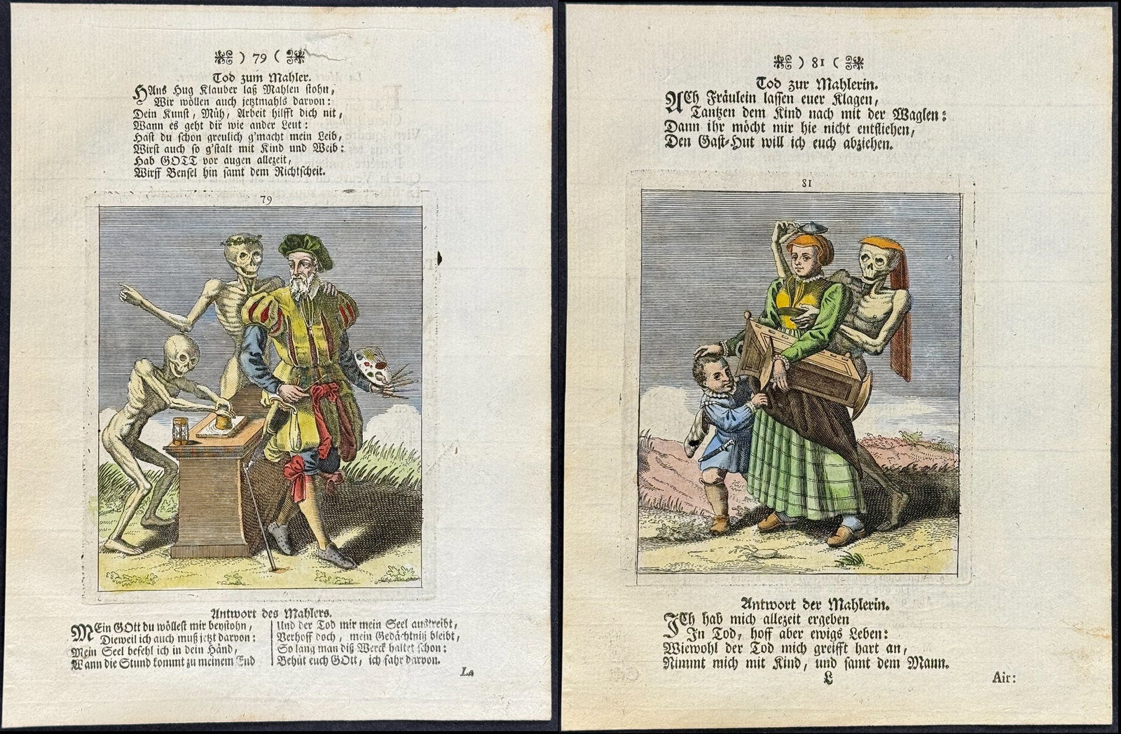 Merian - 4 Dance of Death Engravings: This rare and early engraving is from Matthaus Merian's La danse des morts .. Todten-Tanz, wie derselbe in der l?bl. u. Welt-ber?hmten Stadt Basel .. zu sehen ist or The Dance of the Dead... The Dance