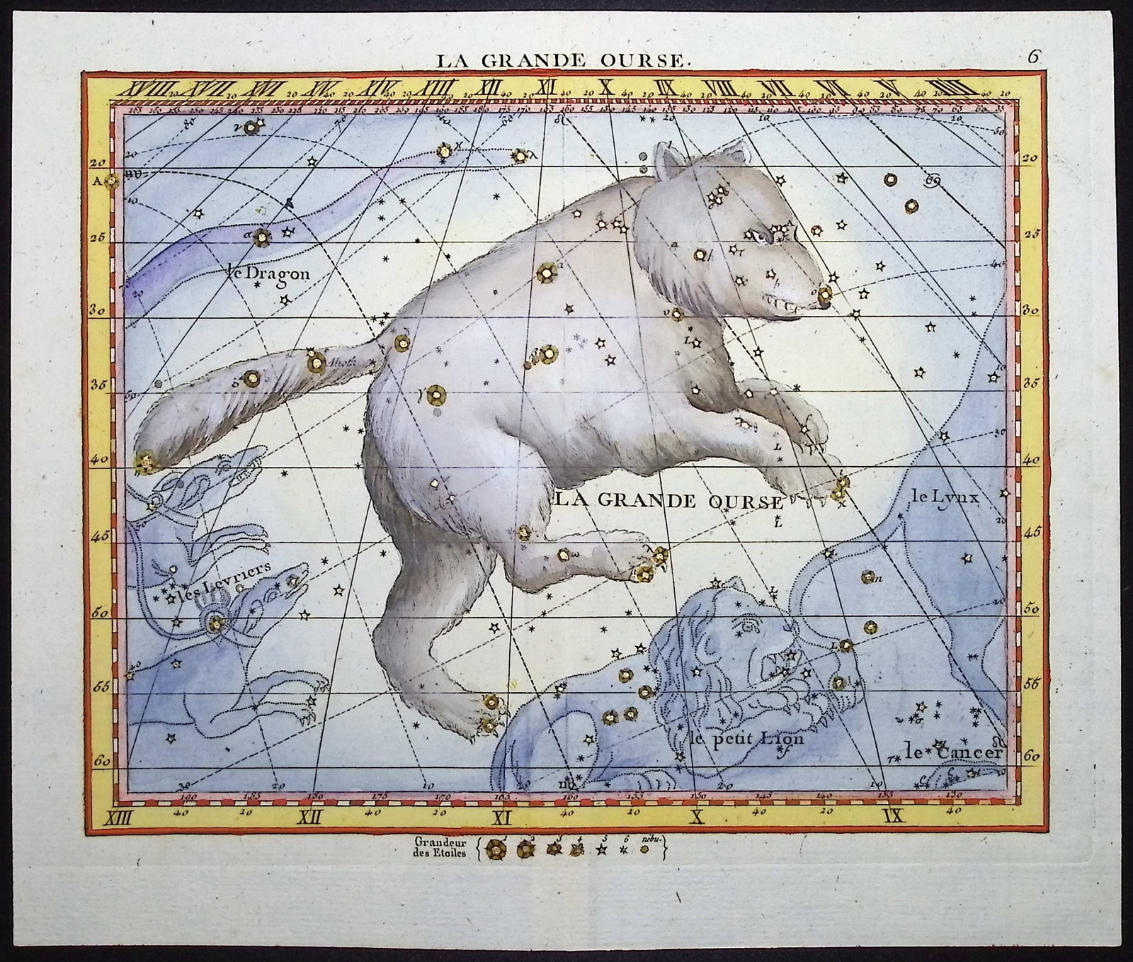 Flamsteed - Constellation or Celestial Chart of Great Bear: This captivating celestial engraving is from John Flamsteed's Atlas Celeste. The work was published in Paris by J. Fortin and F. G. Deschamps in 1776. Each engraving has been splendidly hand-colored w