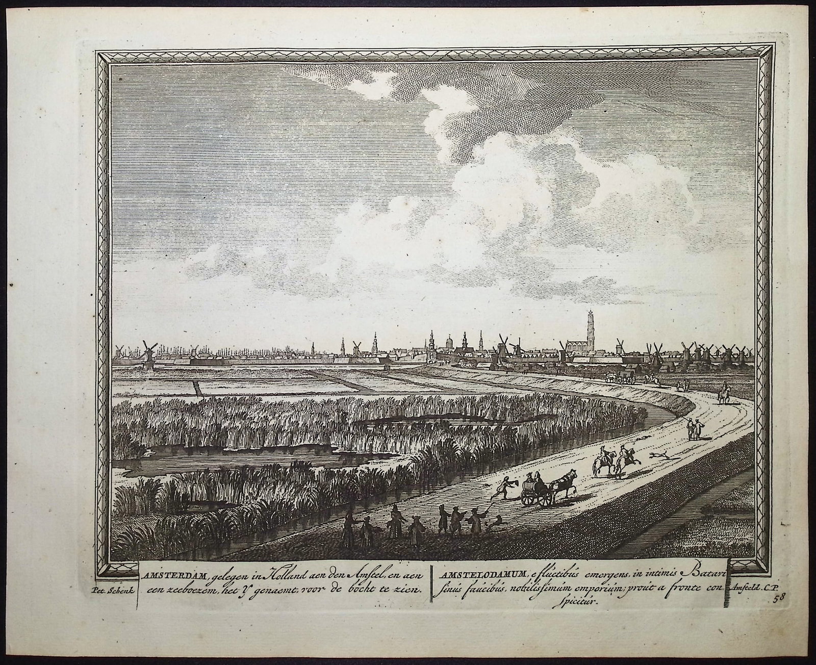 Schenck - View of Amsterdam, Netherlands (Amsterdam): This historic engraved city or port view is from Pieter Schenk's Hecatompolis, sive Totius orbis Terrarum Oppida Nobiliora Centum; Exquisite Collecta atque Eleganter Depicta. The work was published by