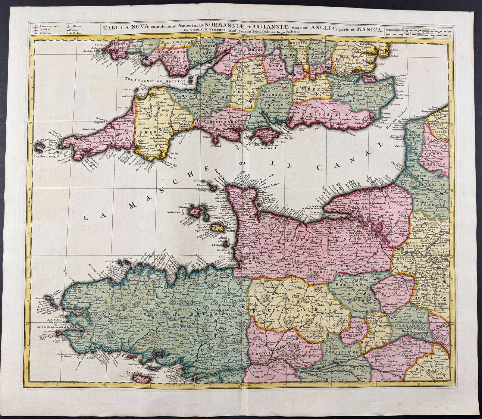 Visscher - Map of the English Channel with part of England & France (1 of 2)