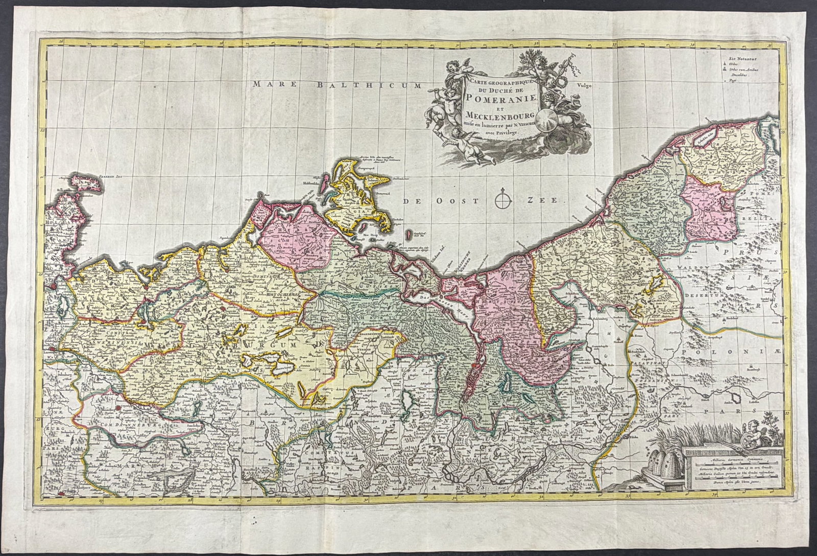 Visscher - Map of Poland (Duchy of Pomerania): This exceptional map with beautiful original hand-coloring is from the Visscher family's Atlas minor sive totius orbis terrarum contracta delineat ex conatibus. The map available is from a composite a