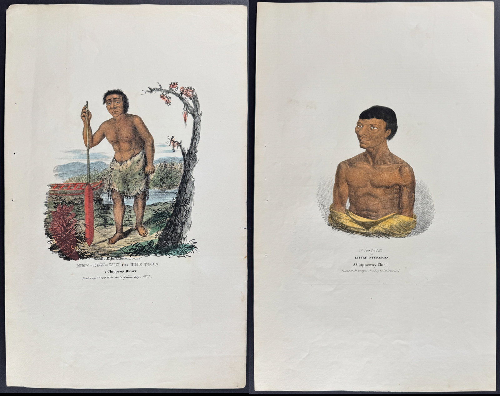 Lewis - 3 Native American Lithographs of Chippewa (Chippeway) (1 of 4)