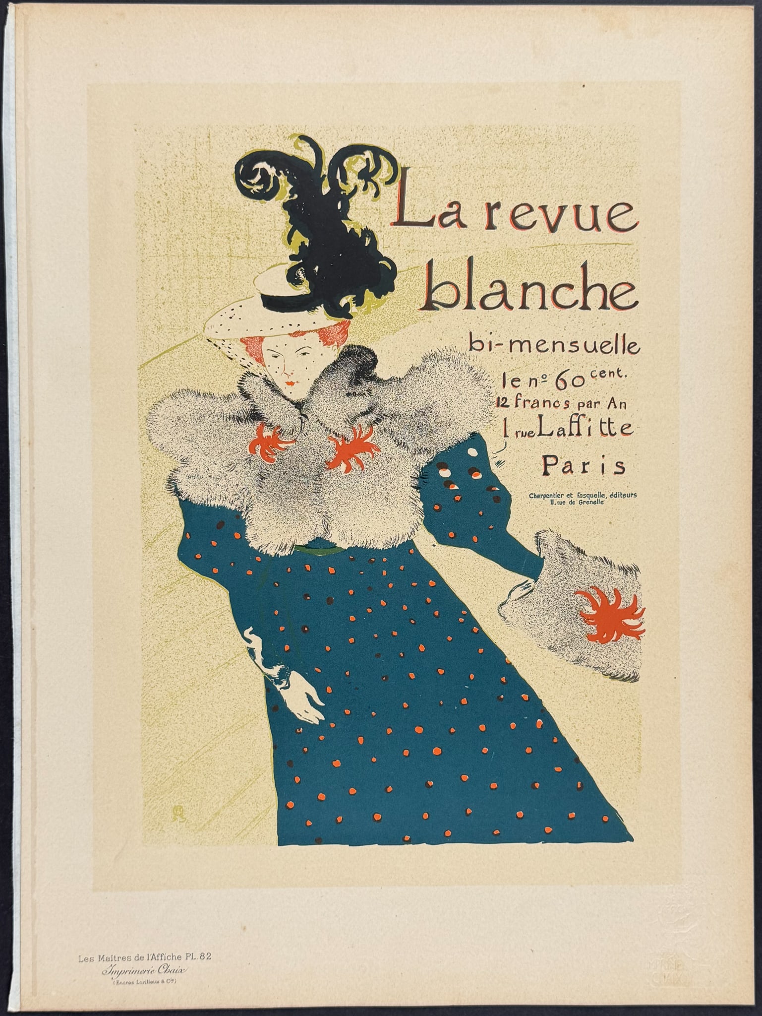 Maitres Affiches by Toulouse-Lautrec - La Revue Blanche: This first edition, folio lithograph after a poster is from Les Maitres de l'Affiche. The work was published by Imprimerie Chaix under the direction of Jules Cheret in Paris between 1896 and 1900.