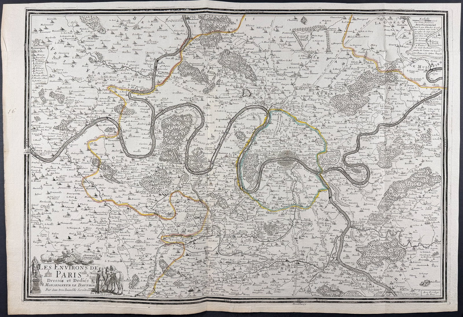 De Fer - Map of Paris, France: This historic map is from Nicolas de Fer's "Atlas or collection of geographical maps, drawn up on the new observations of Mrs. of the Royal Academy of Sciences." The atlas was published in Paris in 17