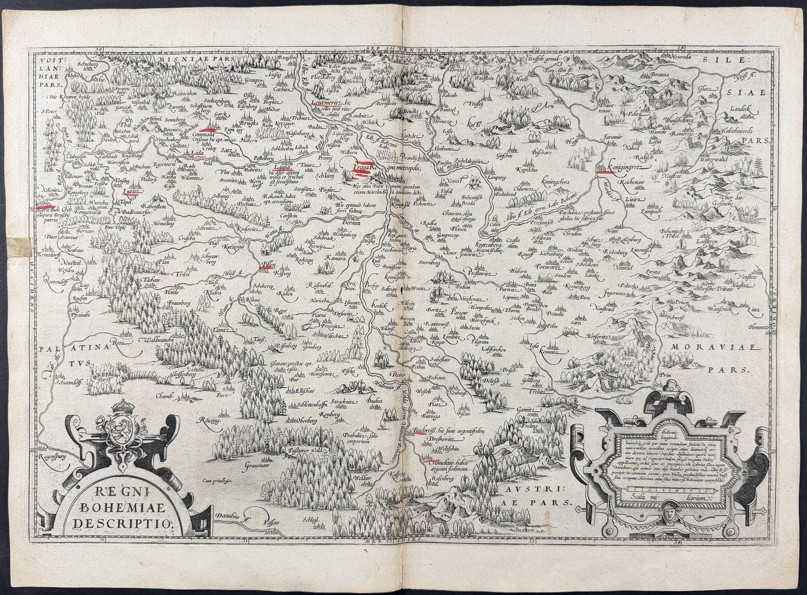 Ortelius, pub. 1575 - Map of Kingdom of Bohemia (Now Czech Republic or Czechia): This stunning folio map is from Abraham Ortelius's "Theatrum orbis terrarum". The work was published in Antwerp by Gillis Van den Rade in 1575 (with the first edition being published 1570). The engrav