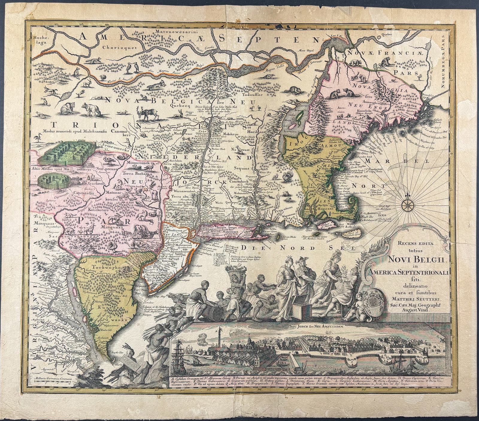 Seutter - Map of New England [Recens edita totius Novi Belgii in America Septentrionali] (1 of 2)