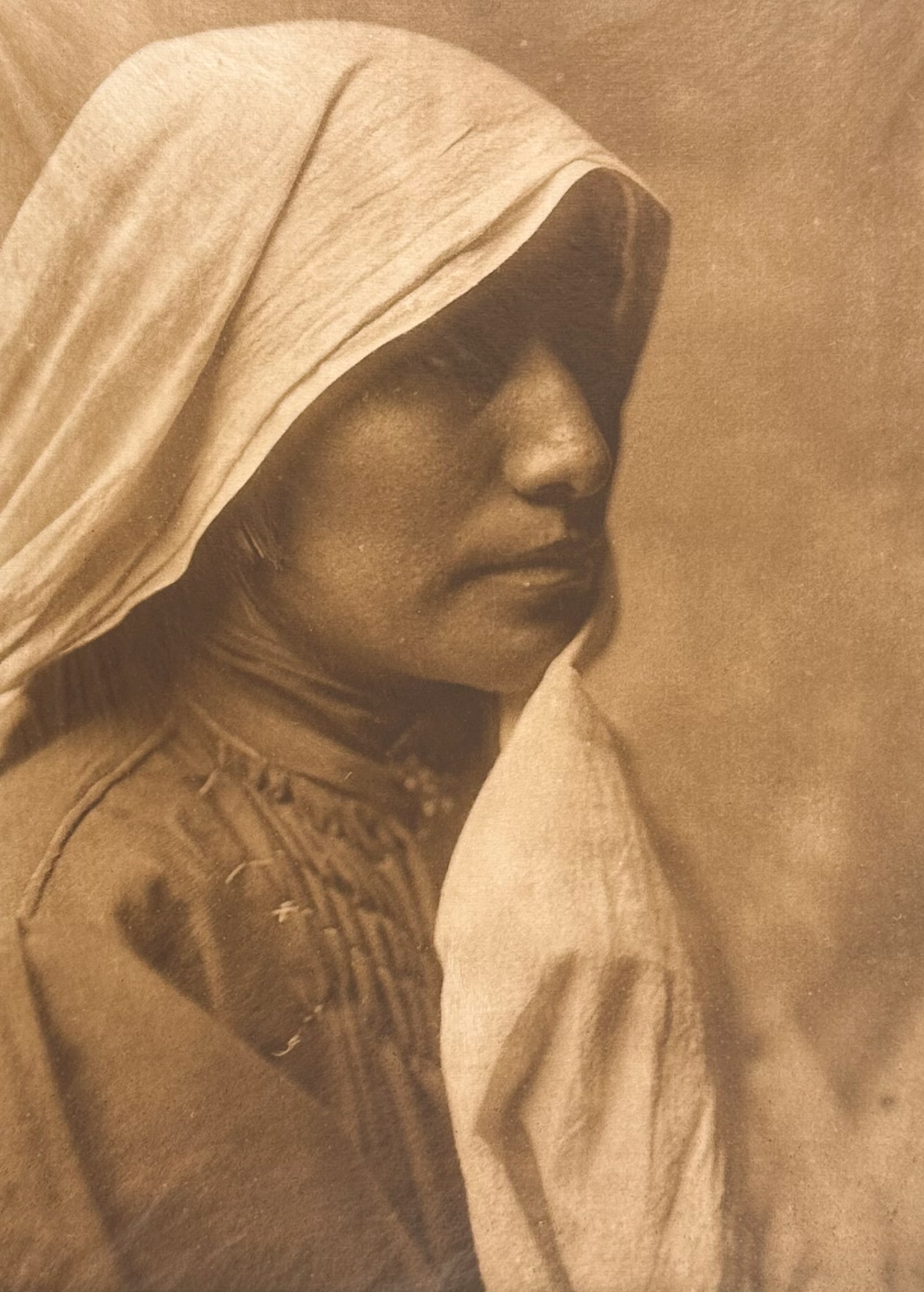 E Curtis, Folio, Japanese Tissue - A Taos Woman: This moving photogravure is from Edward Curtis's "The North American Indian being a Series of Volumes Picturing and Describing the Indians of the United States and Alaska. Edited by Frederick Webb