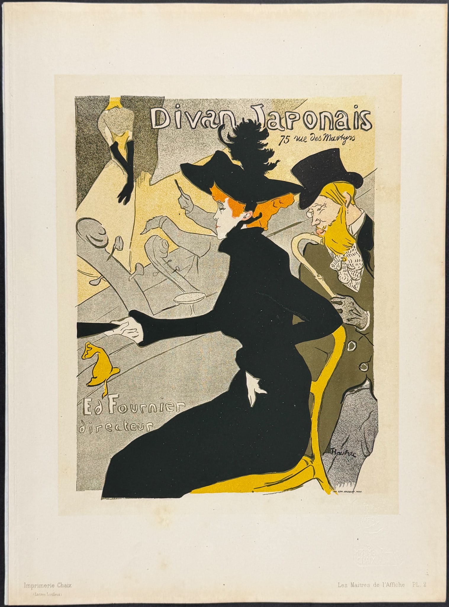 Maitres Affiches by Toulouse-Lautrec - Divan Japonais: This first edition, folio lithograph after a poster is from "Les Maitres de l'Affiche". The work was published by Imprimerie Chaix under the direction of Jules Cheret in Paris between 1896 and 1900.