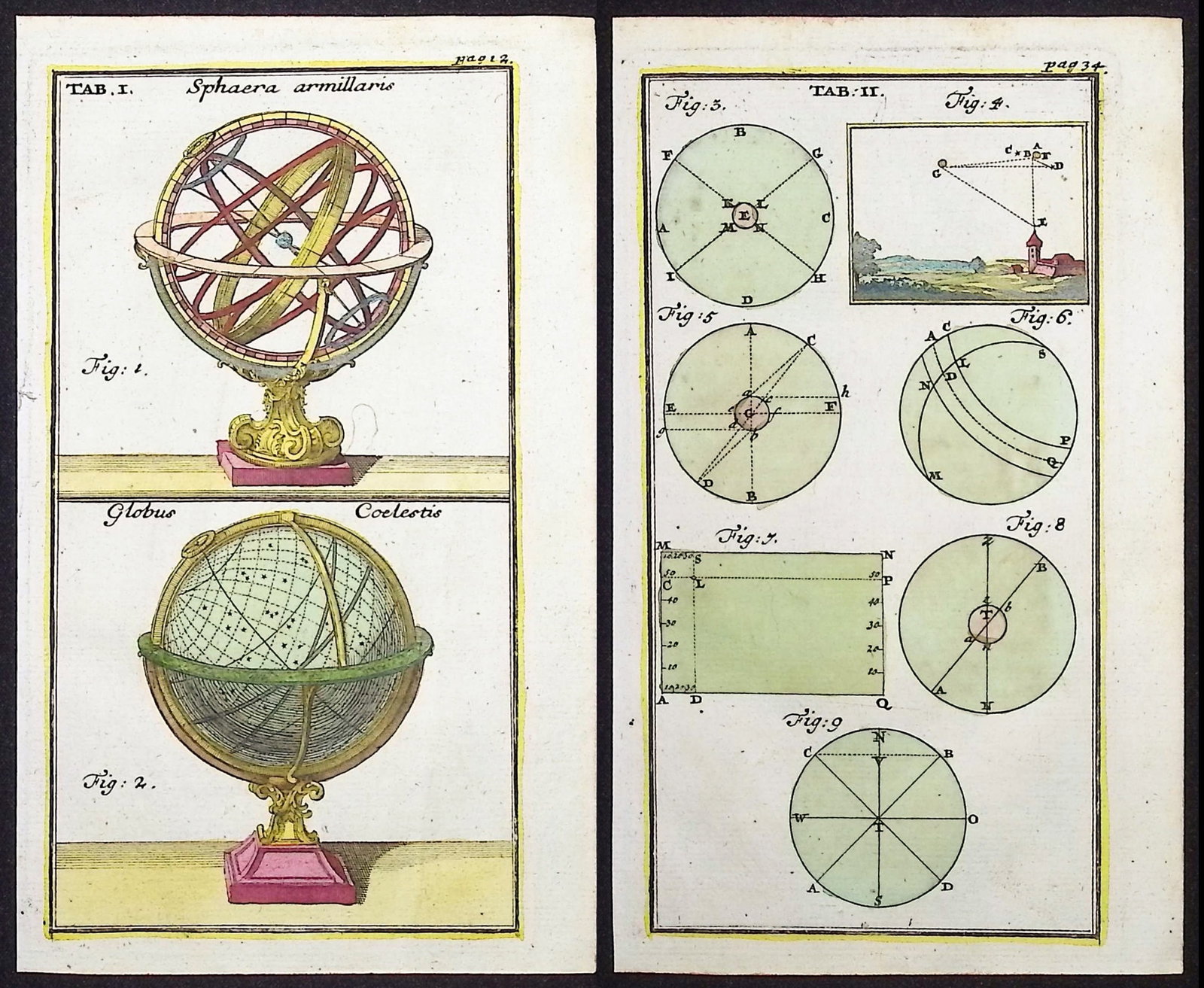 Rost - Pair of Celestial or Astronomy Engravings (Charts, Globe, Armillary Sphere) (1 of 3)