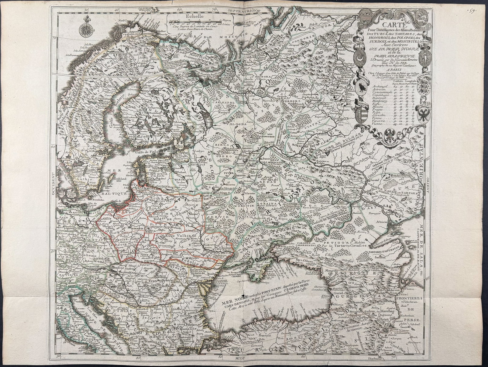 De Fer - Map for the Understanding of Current Affairs concerning the Turks, Tartars, Hungarians,: This historic map is from Nicolas de Fer's Atlas or collection of geographical maps, drawn up on the new observations of Mrs. of the Royal Academy of Sciences. The atlas was published in Paris in 1709