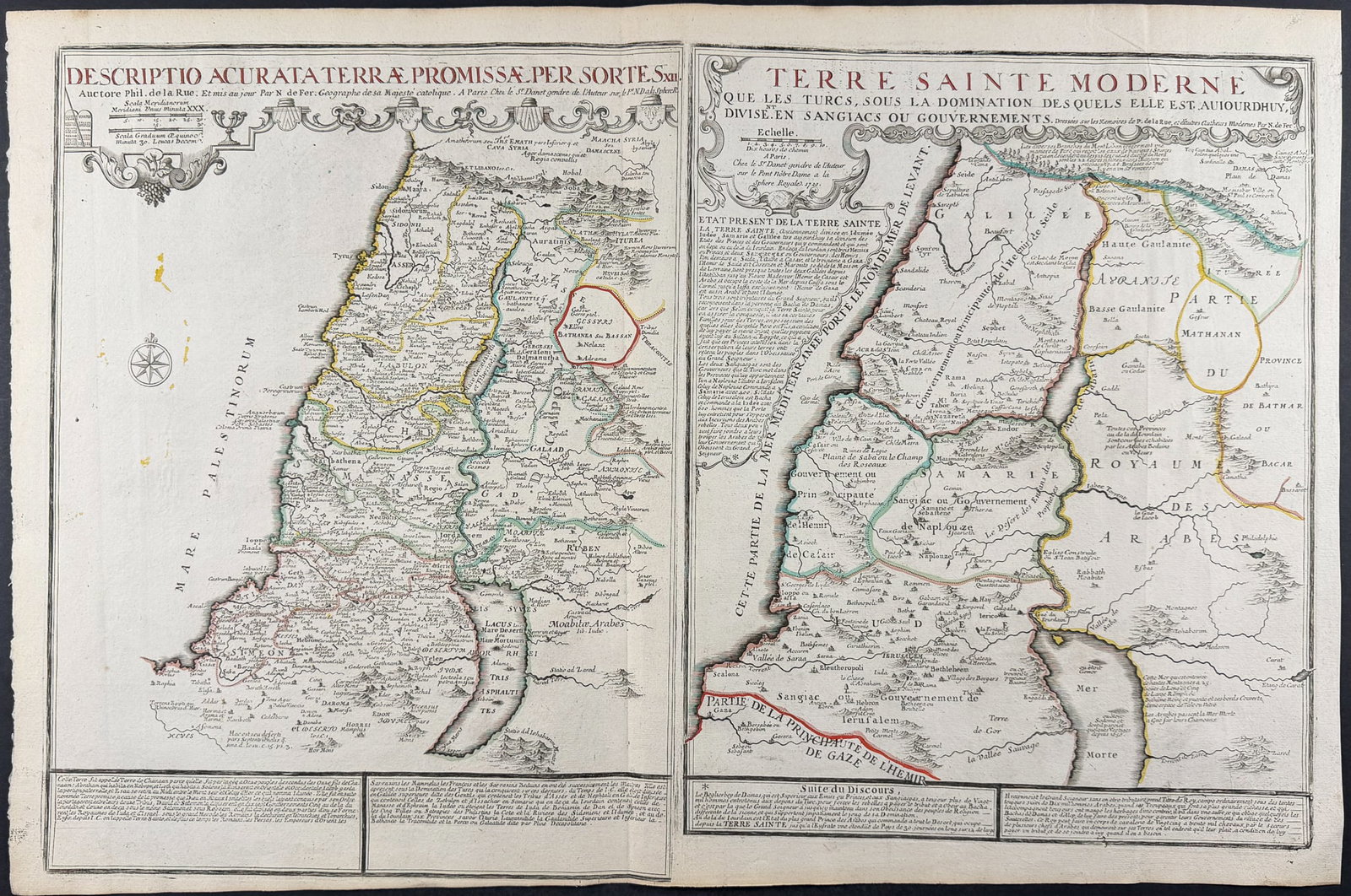 De Fer - Map of the Holy Land: This historic map is from Nicolas de Fer's Atlas or collection of geographical maps, drawn up on the new observations of Mrs. of the Royal Academy of Sciences. The atlas was published in Paris in 1709
