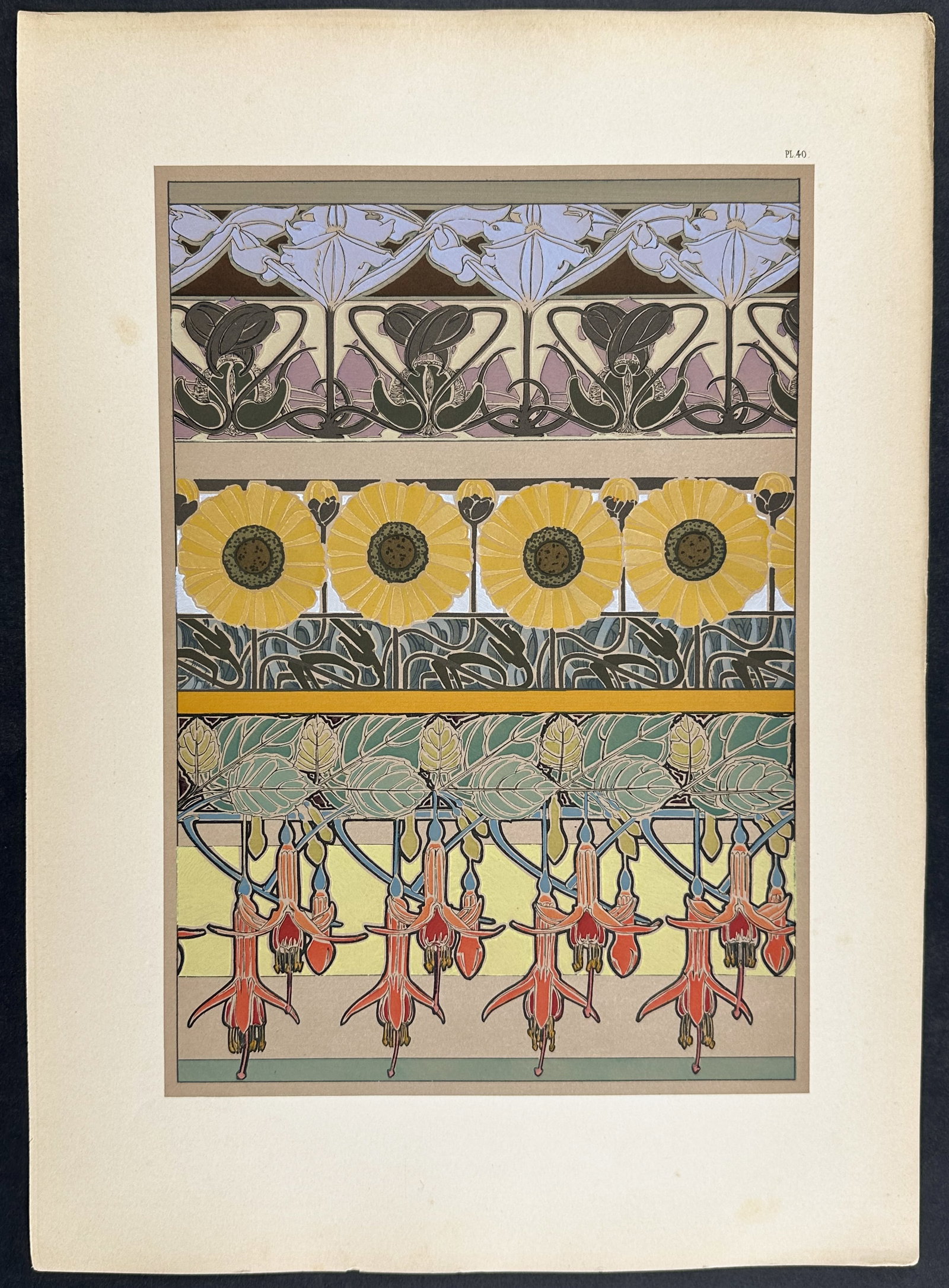 Mucha, Folio - Floral Design or Motif. 40: This stunning and rare lithograph is from Alphonse Mucha's "Documents d?coratifs" which was edited by Gabriel Mourey. The work was published in Paris by Librairie centrale des Beaux-Arts in 1902. The 