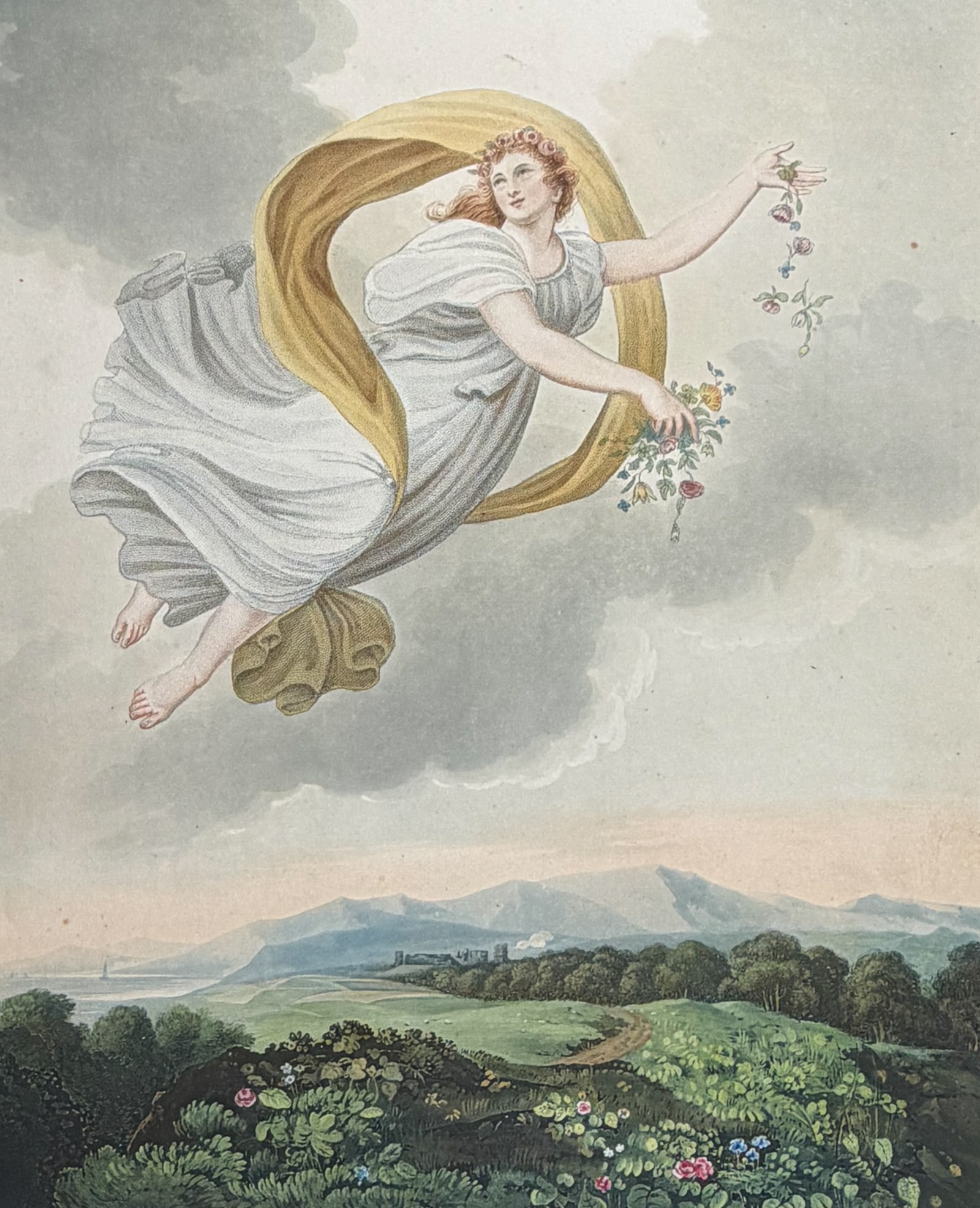 Thornton, Folio - Flora dispensing Her Favours on the Earth: This dramatic large folio botanical engraving is from Dr. Robert John Thornton?s work "New Illustration of the Sexual System of Carolus Von Linnaeus...and the Temple of Flora, or Garden of Nature".