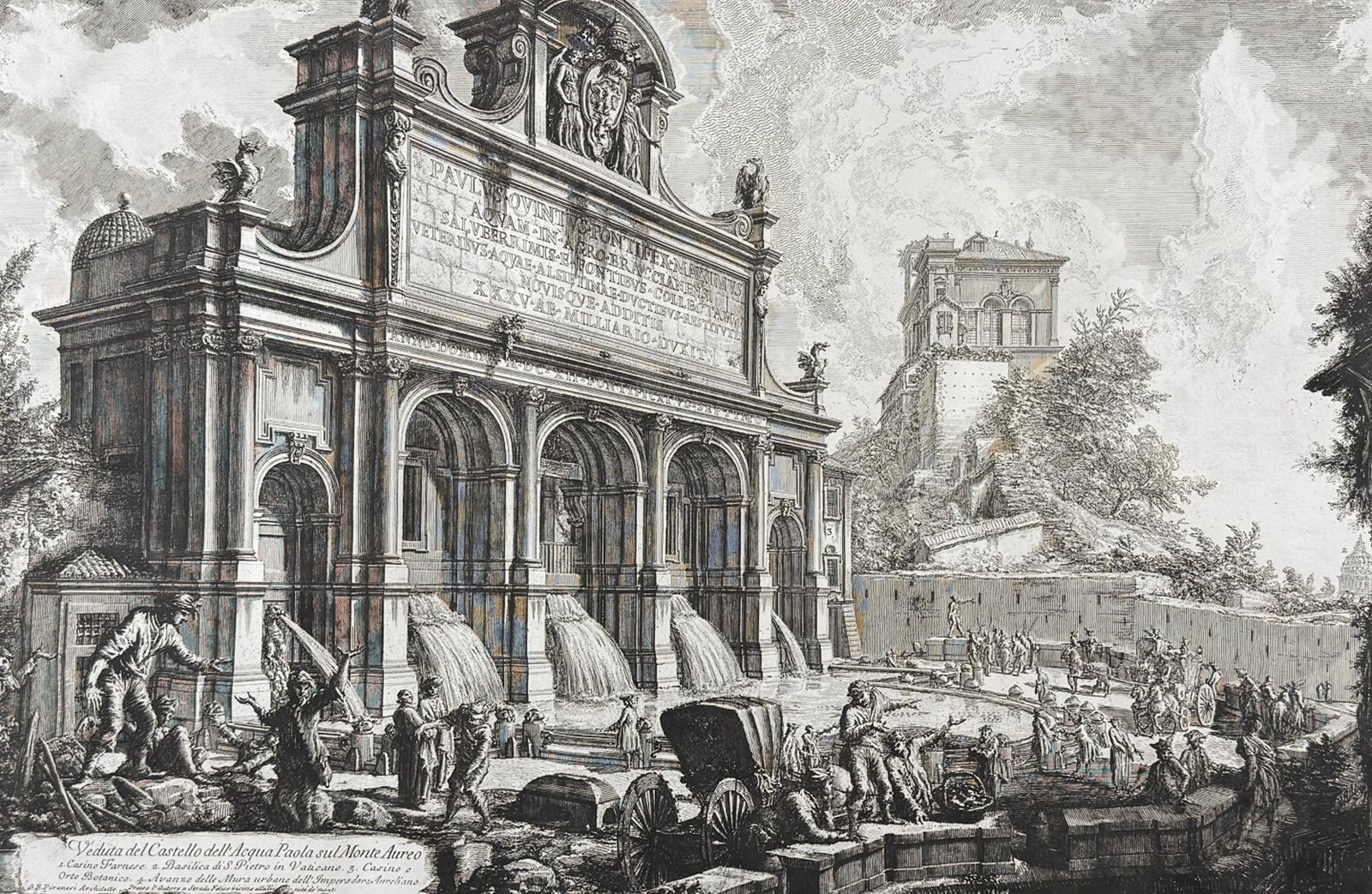 Piranesi, Folio - View of the Fountain of the Aqua Paola on the Janiculum Hill [Veduta del Castello: This extraordinary large folio etching is from Giovanni Battista Piranesi's "Vedute di Roma". This from a mixed edition of the work published in Rome & Paris likely published c1778 to early 1800s. The