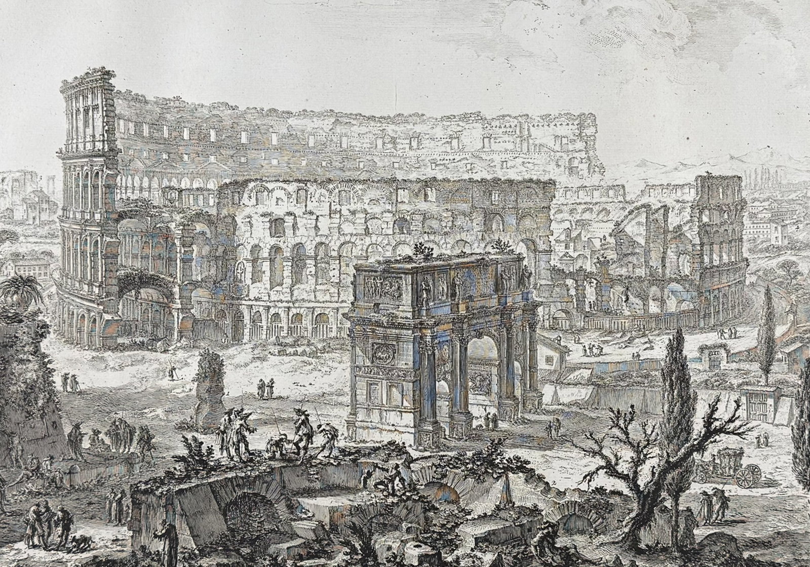 Piranesi, Folio - Colosseum ? View of the Arch of Constantine and the Flavian Amphitheatre, called (1 of 2)