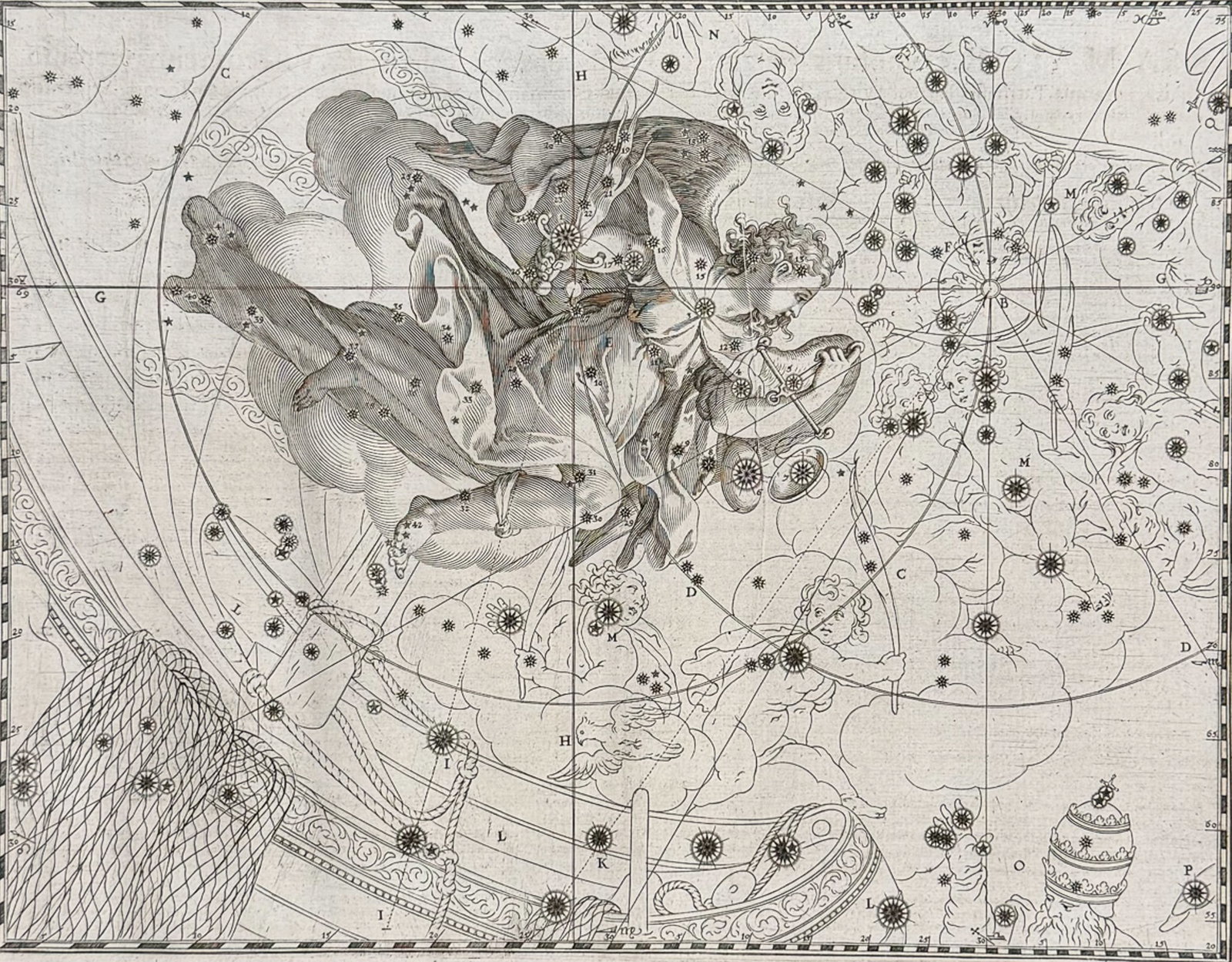 Schiller - Christianized Constellation of Ursa Minor (Saint Michael the Archangel, head of the army): This fascinating engraving is from Schiller?s " Coelum Stellatum Christianum ". It was published in Augsburg by Schiller in 1627. The plates were engraved by Lucas Kilian. Presented on the print is an