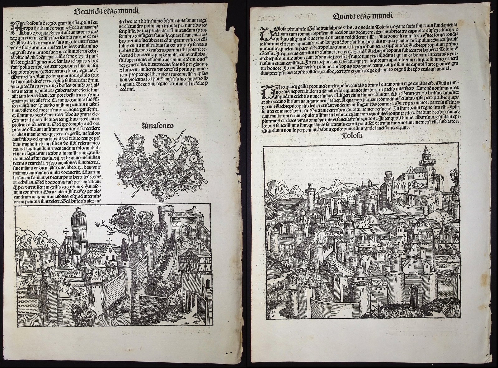 Schedel, pub. 1493 - 6 Pages with Towns, Lineage Chart, & Relgious & Historic Figures (1 of 9)