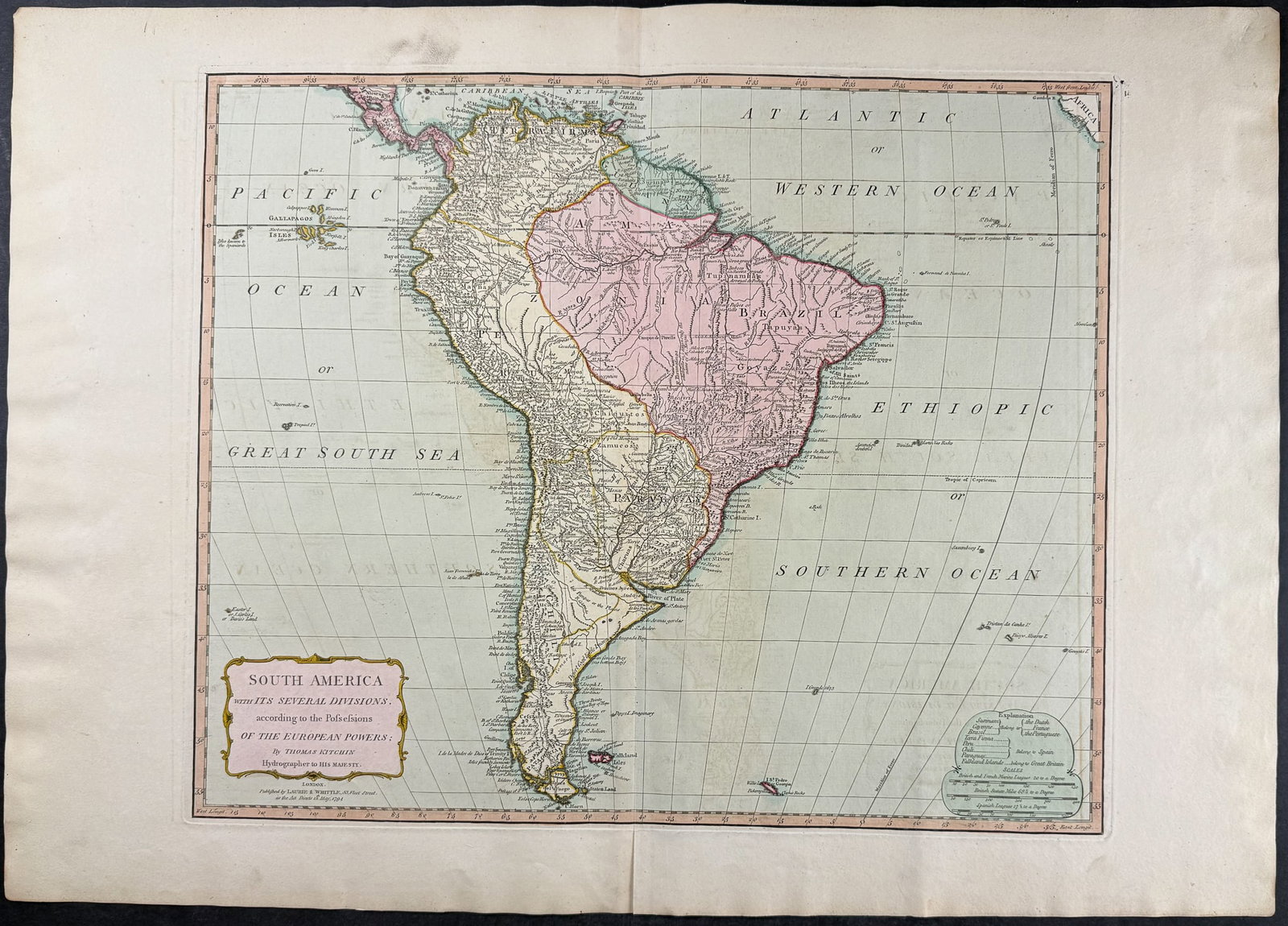 Laurie & Whittle - Map of South America [South America, with its several Divisions, according to the: This exceptional map is from the very handsome atlas entitled A New and Elegant Imperial Sheet Atlas; Comprehending general and particular maps of every part of the world... The work was published by 
