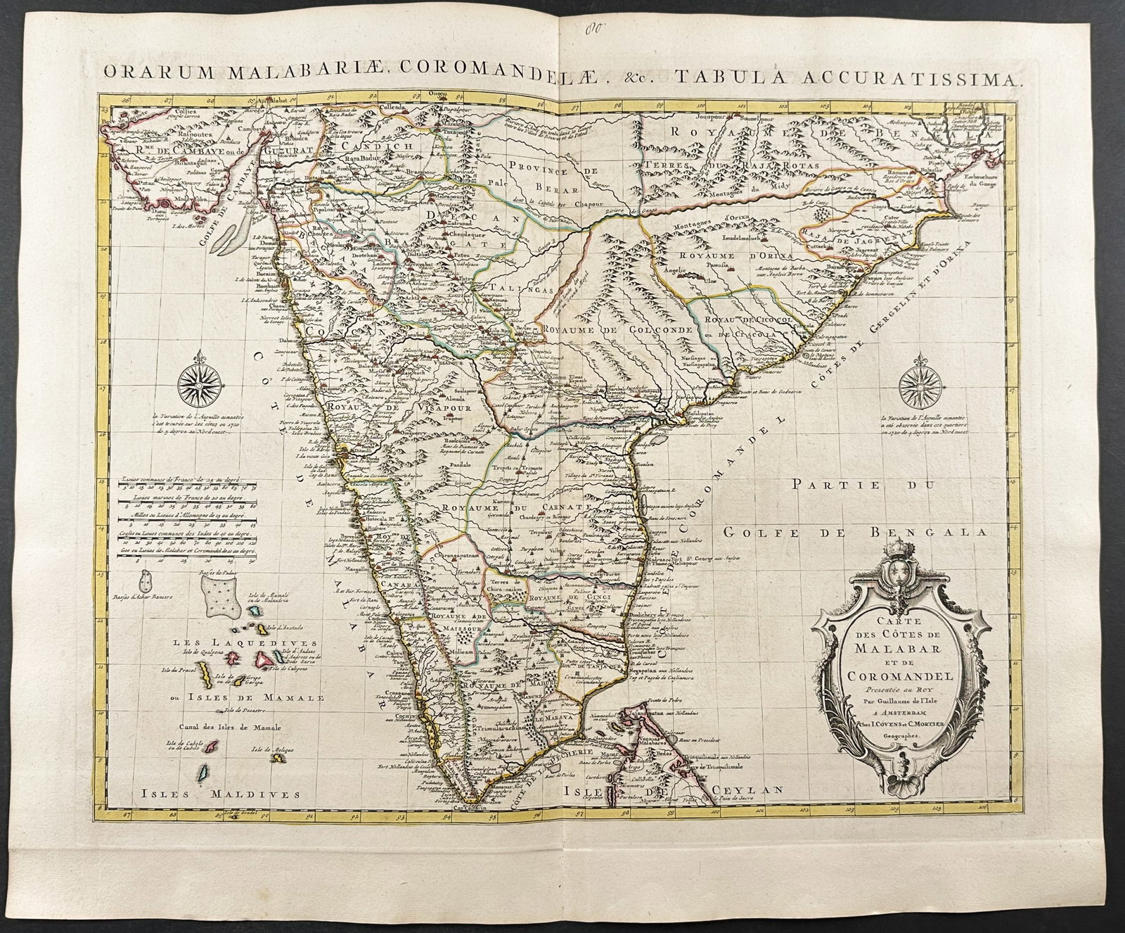 De L'Isle - Map of Southern India (Malabar, Coromandel, etc.): This historic map with original outline color is from Guillaume de l'Isle (Delisle)'s atlas entitled New atlas containing all the parts of the world, where the Empires, Monarchies, Kingdoms, States, R