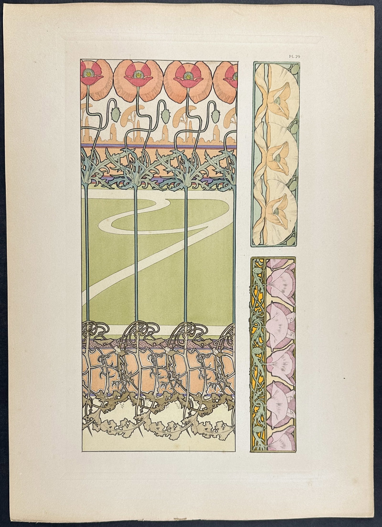 Mucha, Folio - Floral Design or Motif. 29: This stunning and rare lithograph is from Alphonse Mucha's "Documents d?coratifs" which was edited by Gabriel Mourey. The work was published in Paris by Librairie centrale des Beaux-Arts in 1902. The