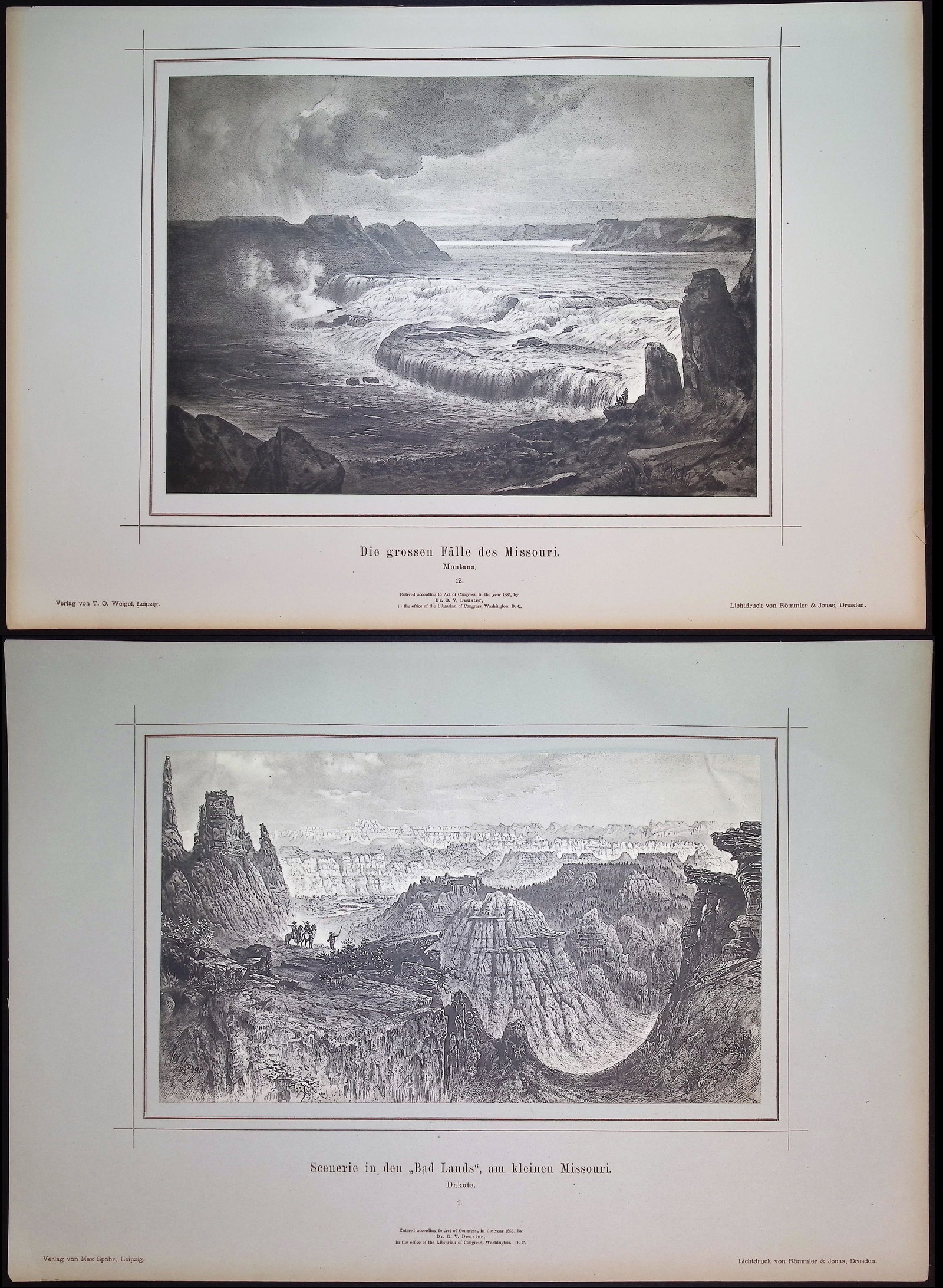 Cronau - 3 Views of Missouri & the Mississippi River: This fascinating collotype is from Rudolf Cronau's Von Wunderland zu Wunderland, Landschafts und Lebensbilder aus den Staaten und Territorien der Union. The work was published in Leipzig by T. O. Weig