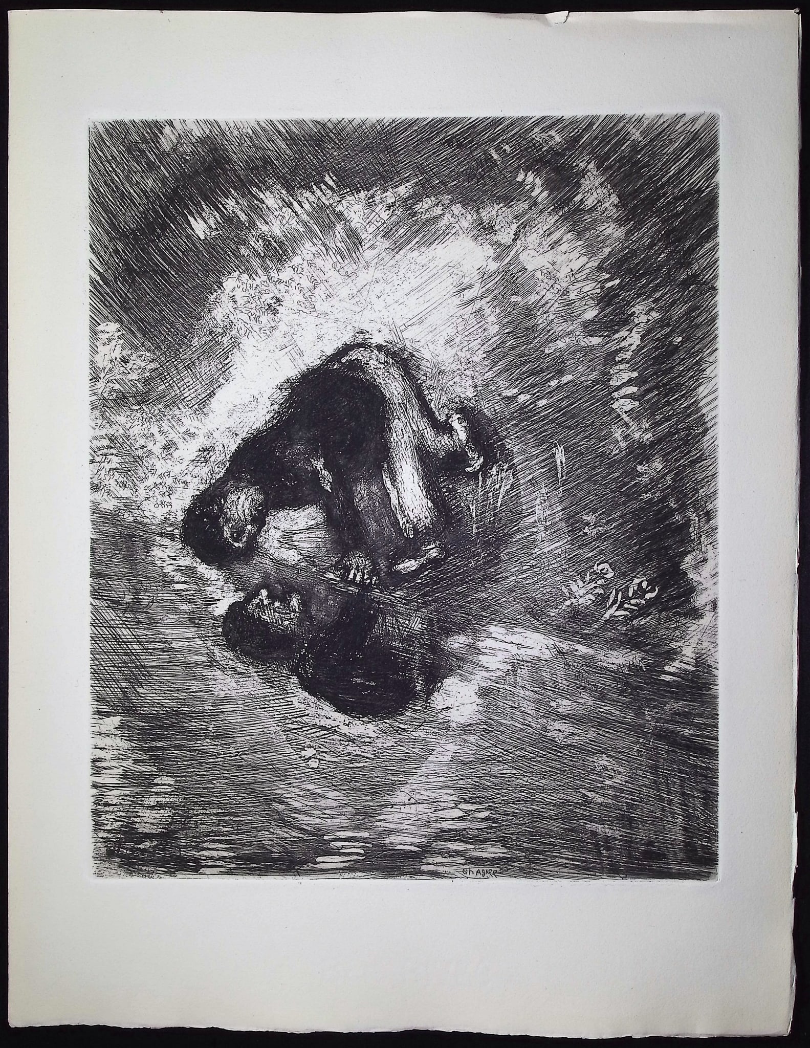 Chagall & Fontaine's Fables - The Man and His Image [L'Homme & son Image]: This striking etching is from Marc Chagall's illustrations for Jean de la Fontaine's Fables. The work was published in Paris by Teriade in 1952. This is from publication 139 of 200 published (15 of wh