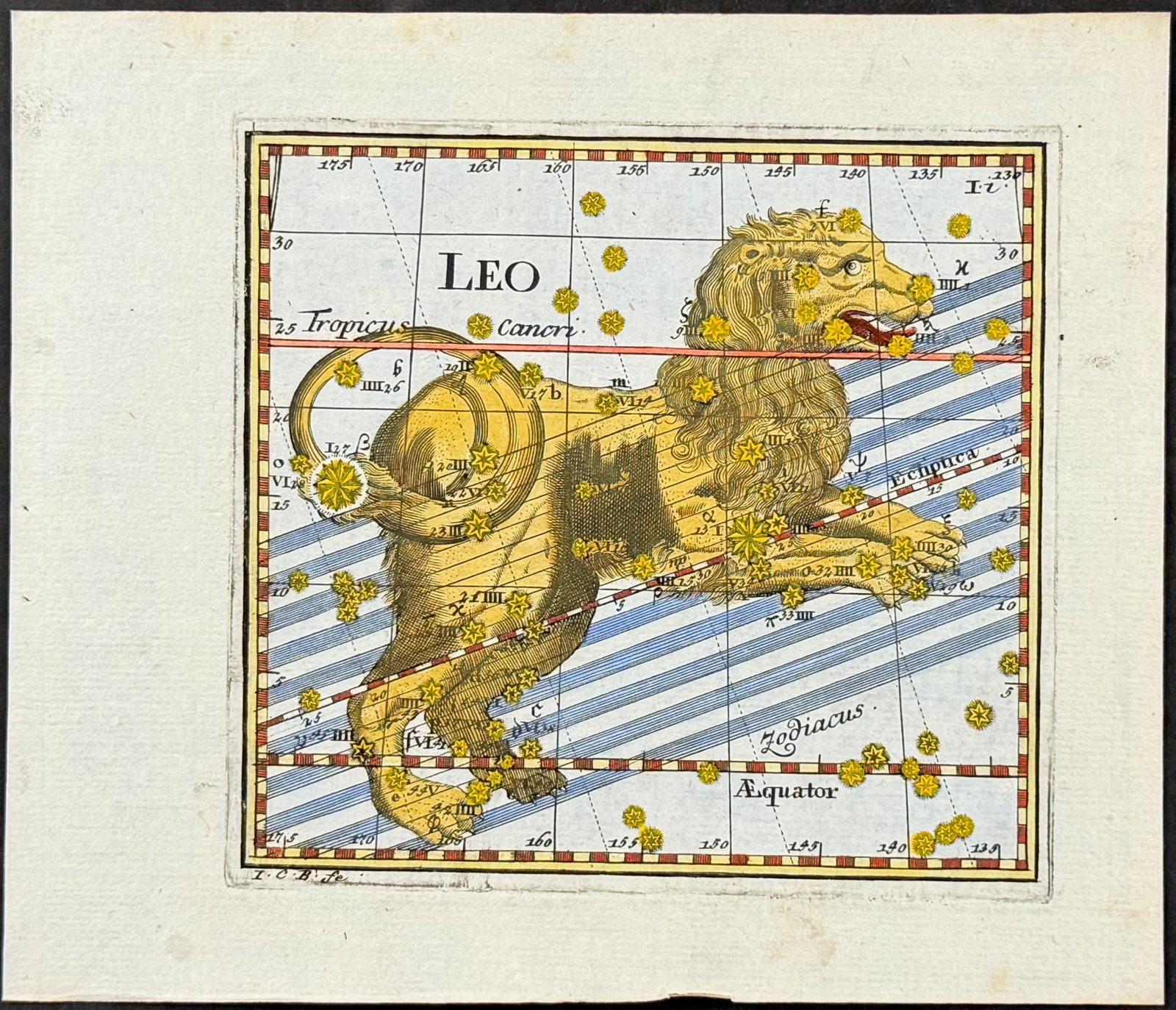 Thomas - Constellation or Celestial Chart of Leo (Lion): This celestial engraving is from Corbinian Thomas's Mercurii philosophici firmamentum Firmianum descriptionem et usum globi artificialis coelestis. The work was published in Augsburg in 1731 by Merz u