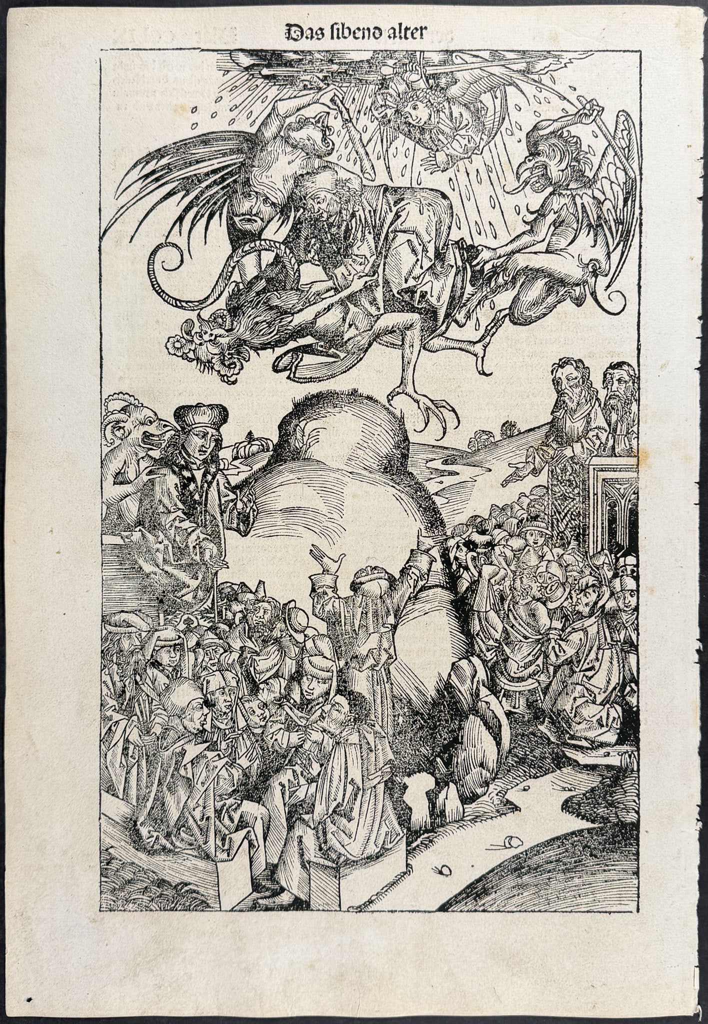 Schedel, pub. 1493 - Depiction of Armageddon, Apocalypse, Antichrist (Septima etas mudi): This important and historic engraving is from Hartmann Schedel Liber Chronicarum, more commonly known as the Nuremberg Chronicle (in German: Das Buch der Croniken und Geschichten. This is from the fir