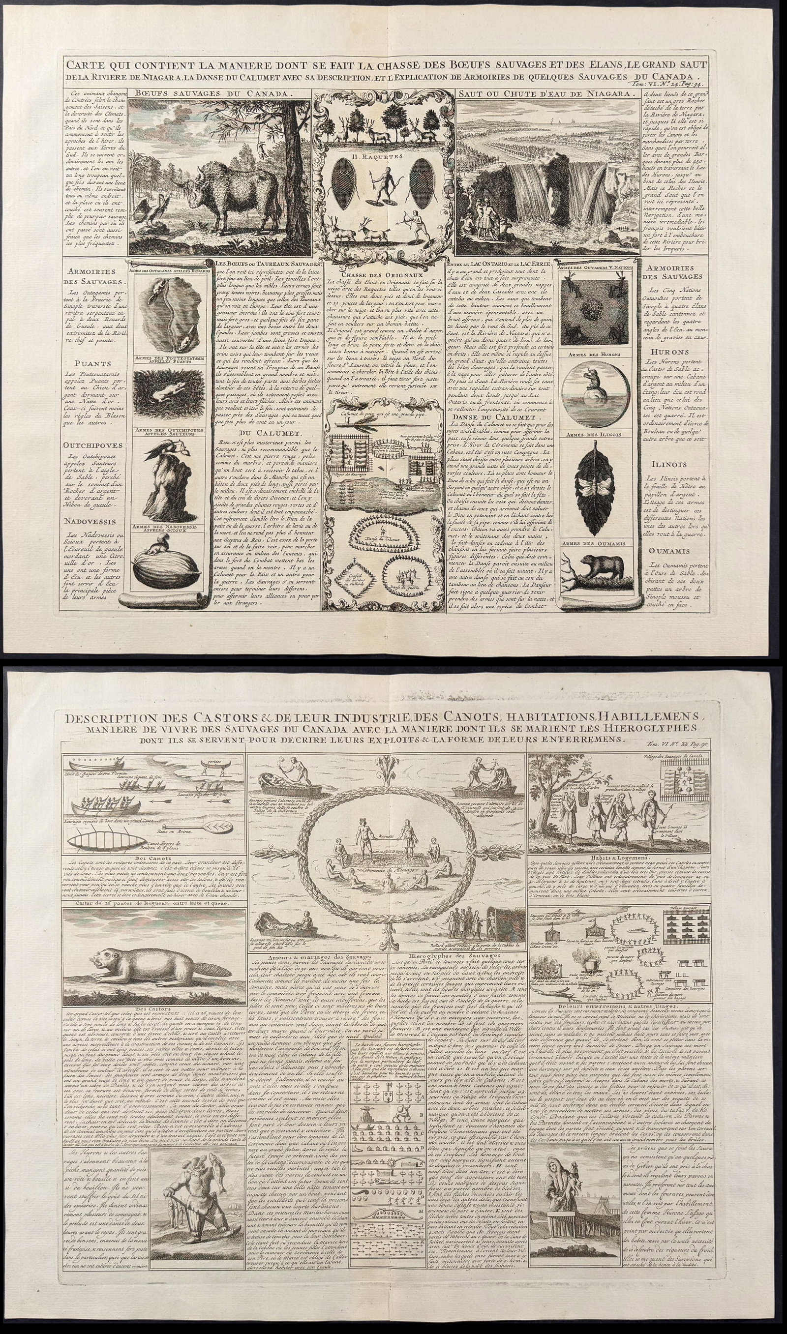 Chatelain - Pair of Engravings of America (Niagara Falls, Buffalo, Native Americans, Beaver, (1 of 3)