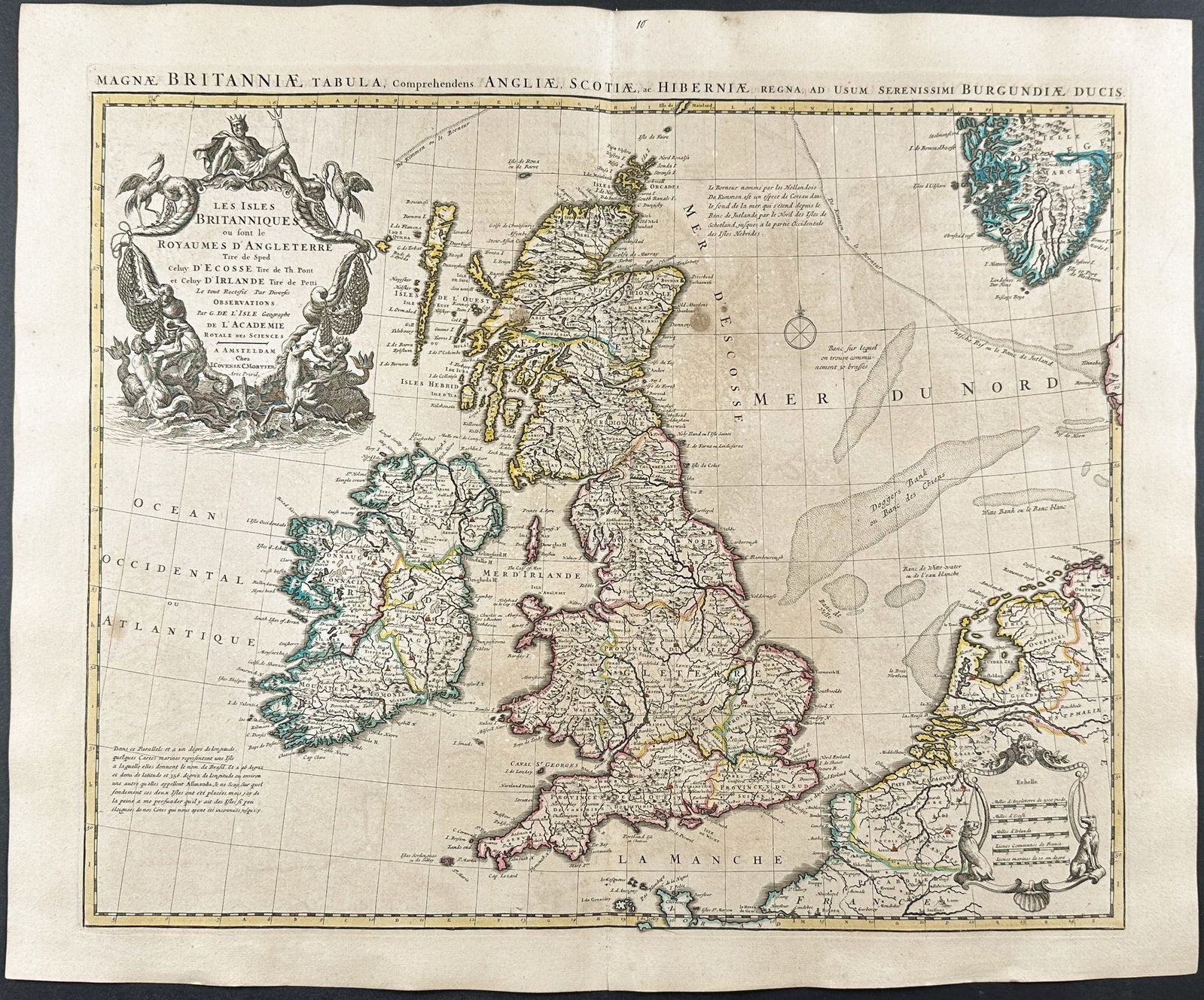 De L'Isle - Map of Great Britain & Ireland: This historic map with original outline color is from Guillaume de l'Isle (Delisle)'s atlas entitled New atlas containing all the parts of the world, where the Empires, Monarchies, Kingdoms, States, R
