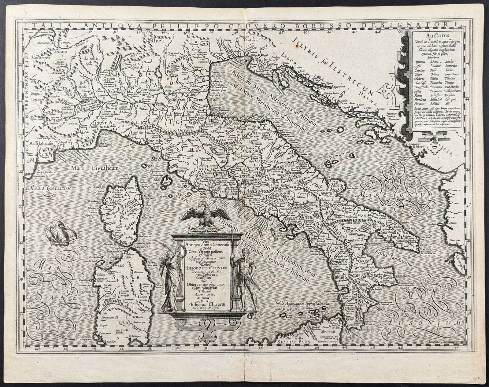 Bertius's Ptolemy, pub. 1618 - Map of Italy with Sardinia, Corsica (1 of 2)