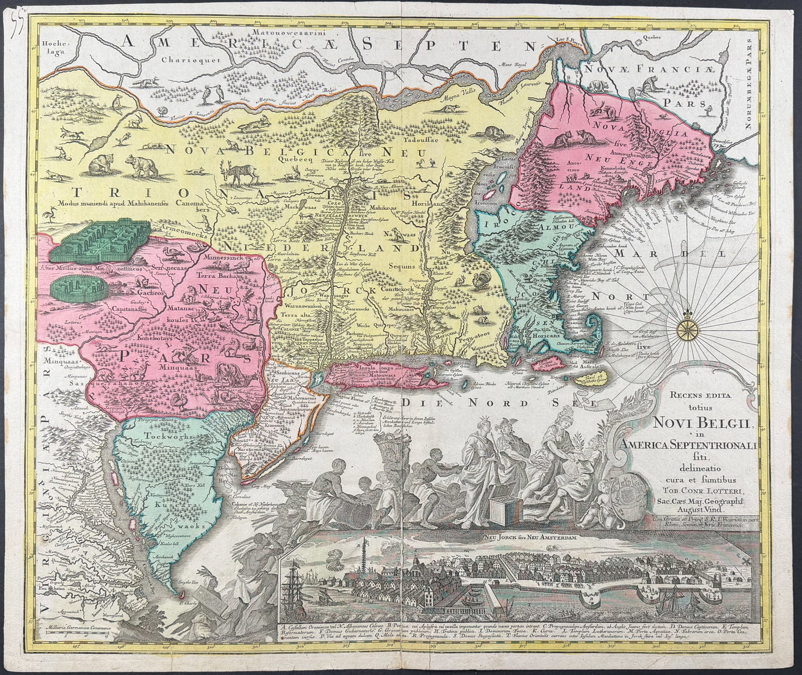 Seutter - Map of New England [Recens edita totius Novi Belgii in America Septentrionali] (1 of 2)