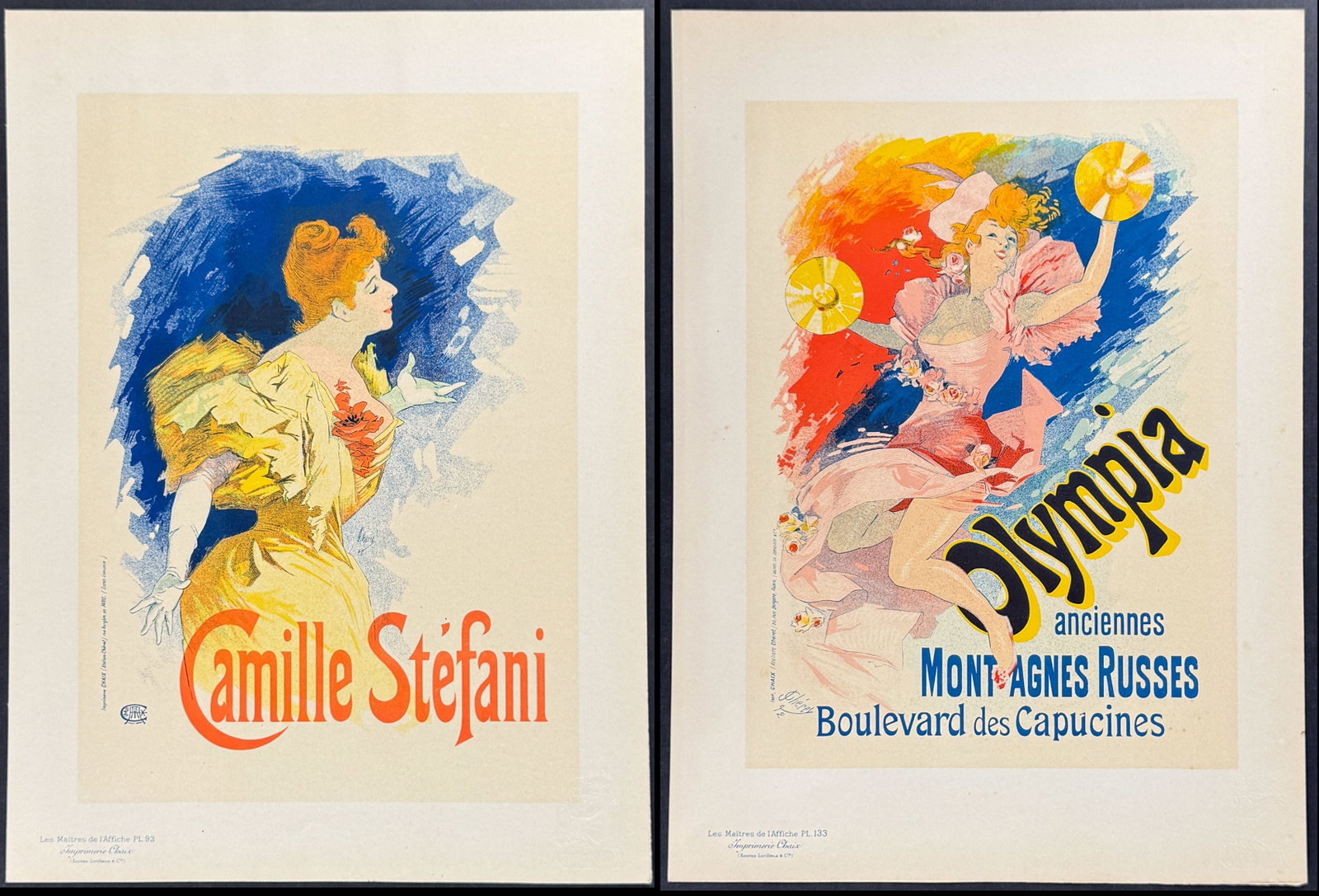 Maitres Affiches by Cheret - 3 Poster Lithographs: This first edition, folio lithograph after a poster is from Les Maitres de l'Affiche. The work was published by Imprimerie Chaix under the direction of Jules Cheret in Paris between 1896 and 1900. The