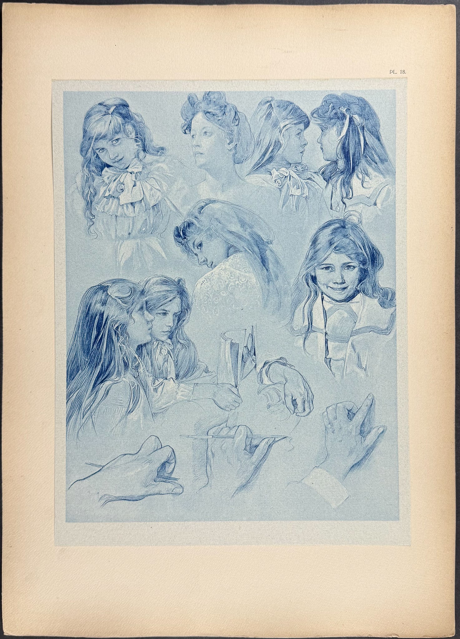 Mucha, Folio - Illustration of Women. 18: This stunning and rare lithograph is from Alphonse Mucha's "Documents d?coratifs" which was edited by Gabriel Mourey. The work was published in Paris by Librairie centrale des Beaux-Arts in 1902. The
