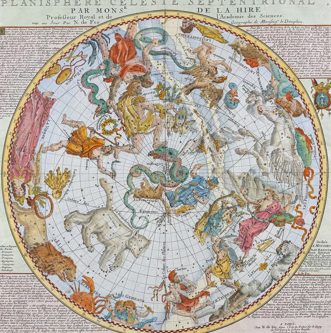 La Hire & De Fer - Celestial Chart of the Northern Hemisphere (Planisphere Celeste Meridional Par (1 of 3)