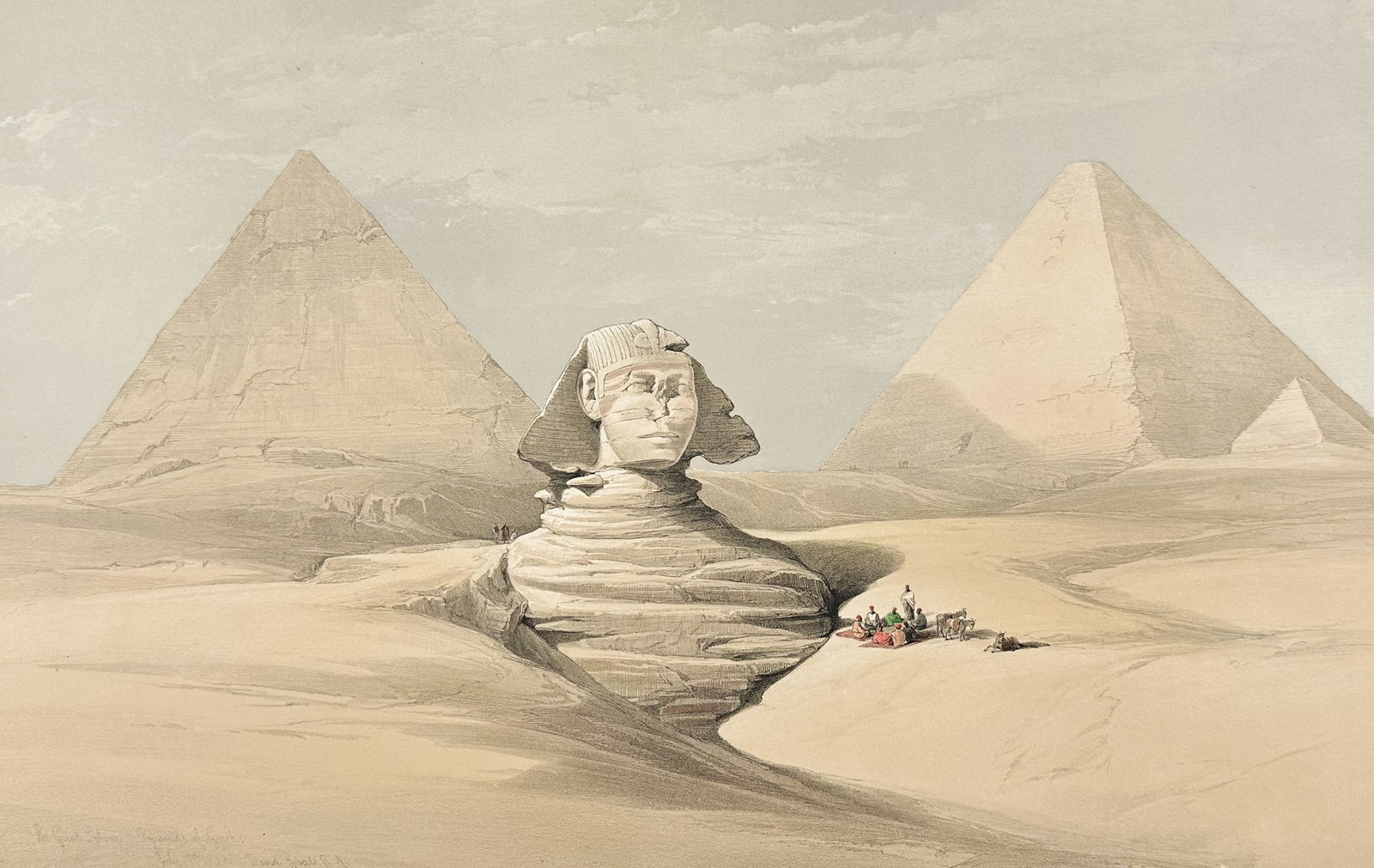 David Roberts - Head of the Great Sphinx, Pyramids of Geezeh: David Roberts' most famous work, Holy Land, Syria, Idumea, Arabia, Egypt, & Nubia, was published by E. G. Moon in London between 1846 and 1849. This work is known for its extremely detailed duotone li