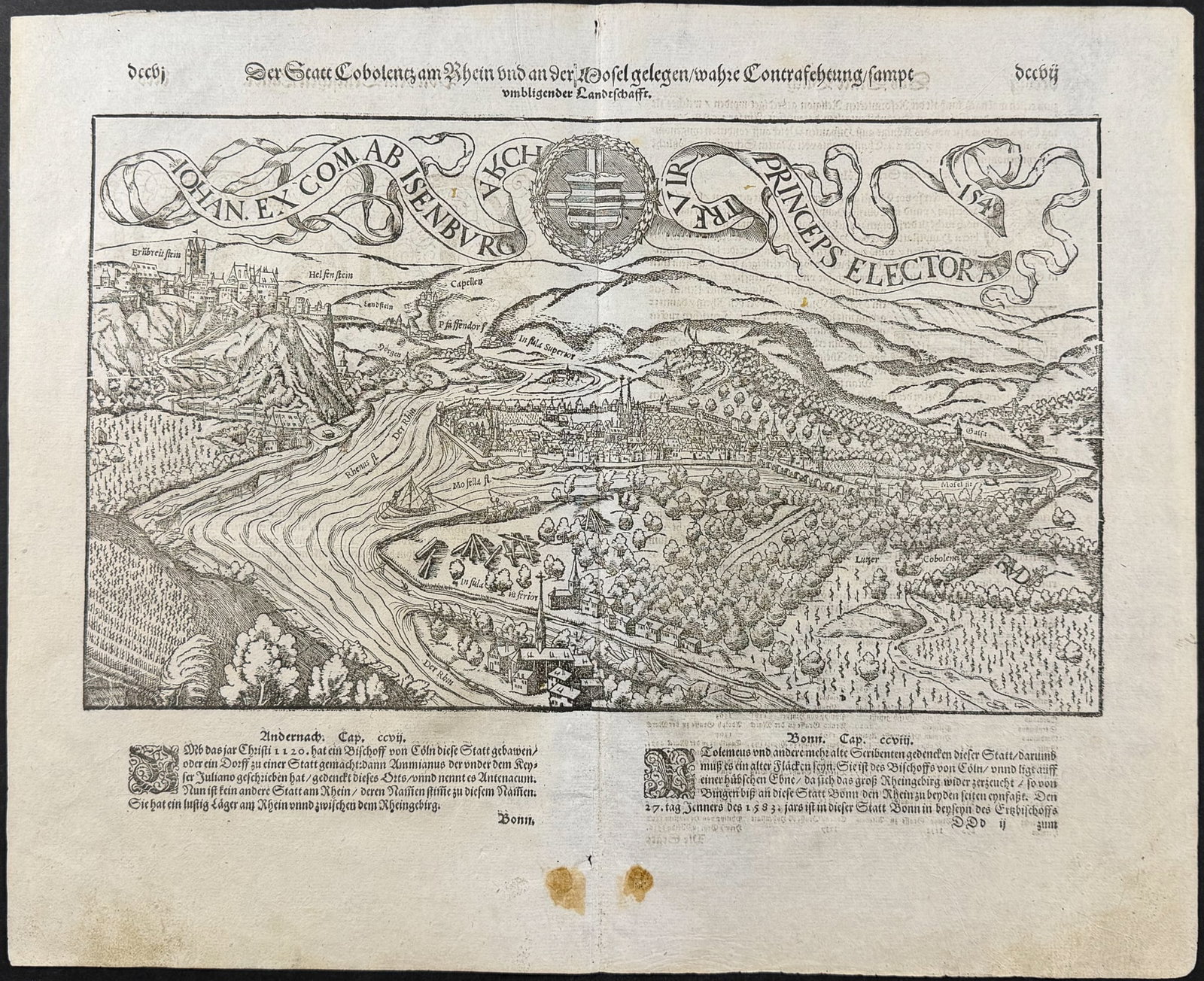 Munster, pub. 1592 - View of Koblenz, Germany with the Rhine River (1 of 2)