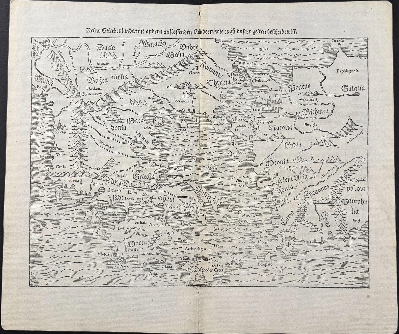 Munster, pub. 1592 - Map of Greece, Romania, Turkey, Greek Islands (1 of 2)