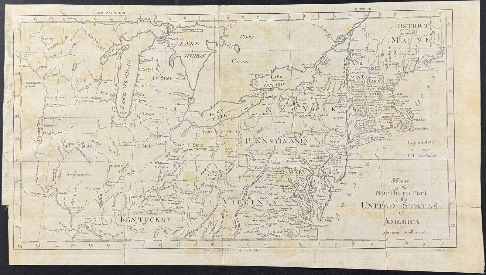 Morse - Map of the North East of North America with Great Lakes, Virginia, New England: This historic map is from Reverend Jebidiah Morse's The American Gazetteer, Exhibiting...the American Continent, also of the West-India Islands.... This is from the first edition of the work which was