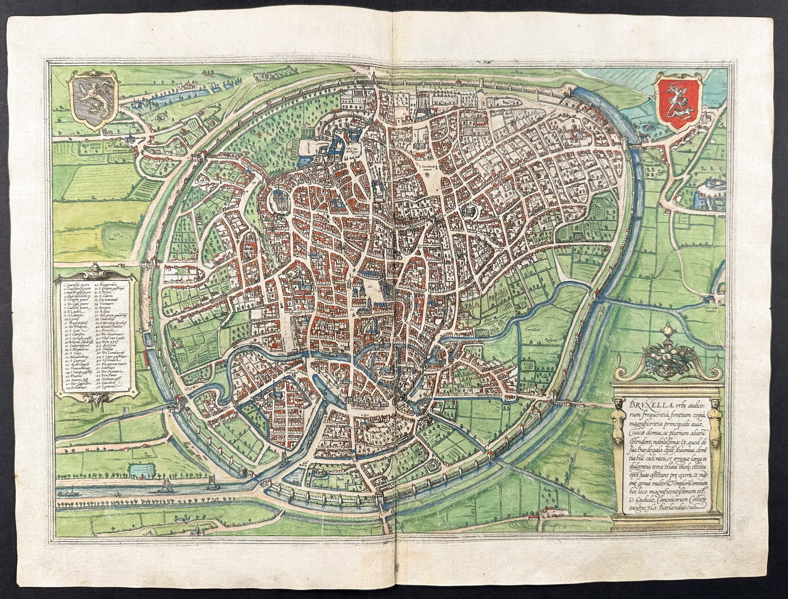 Braun & Hogenberg, pub. 1575 - View of Brussels, Belgium: This extraordinary engraving is from Georg Braun & Frans Hogenberg's Civitates Orbis Terrarum or Atlas of the Cities of the World. The work was published in Augsburg in 1575. It is considered the