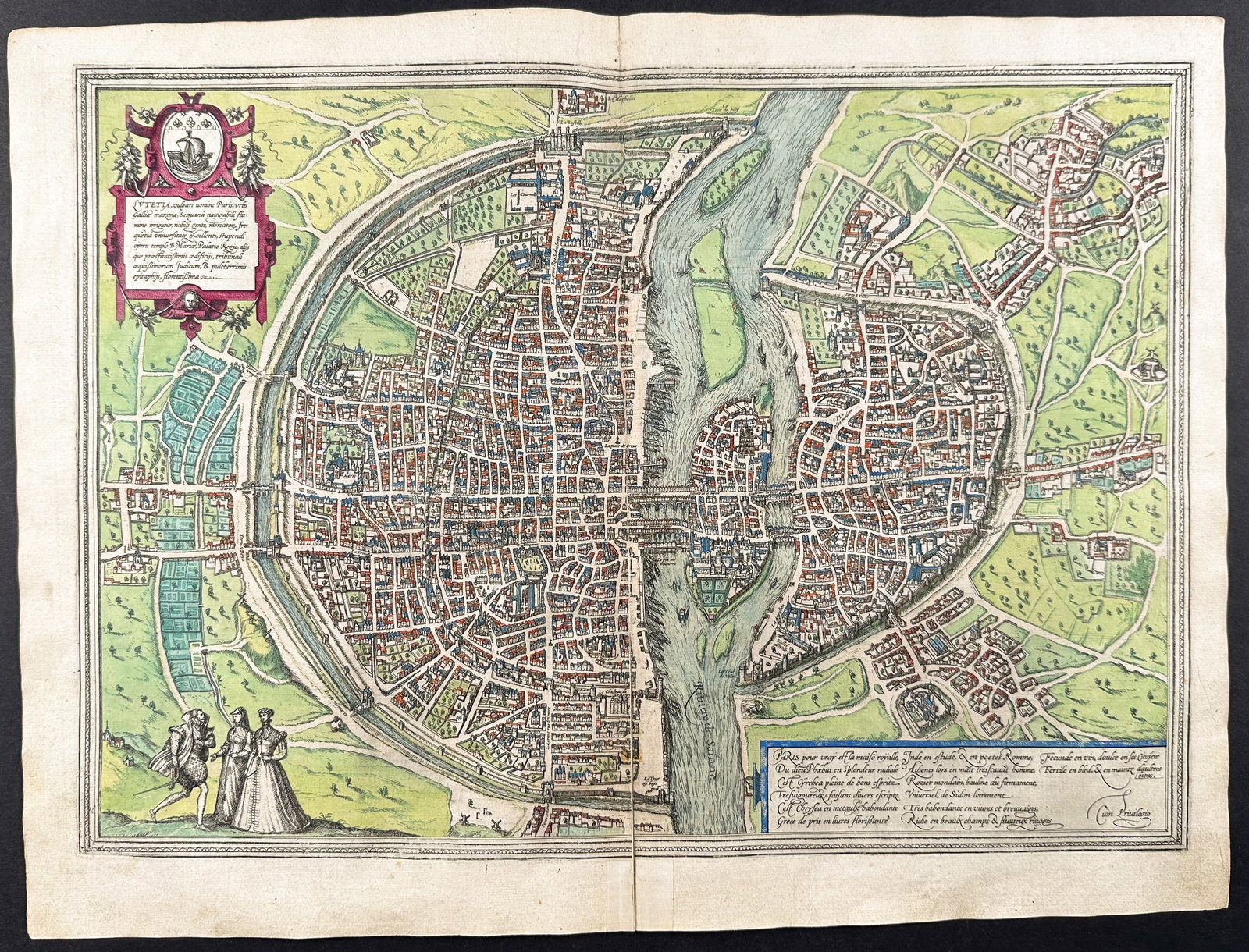 Braun & Hogenberg, pub. 1575 - View of Paris, France: This extraordinary engraving is from Georg Braun & Frans Hogenberg's Civitates Orbis Terrarum or Atlas of the Cities of the World. The work was published in Augsburg in 1575. It is considered the