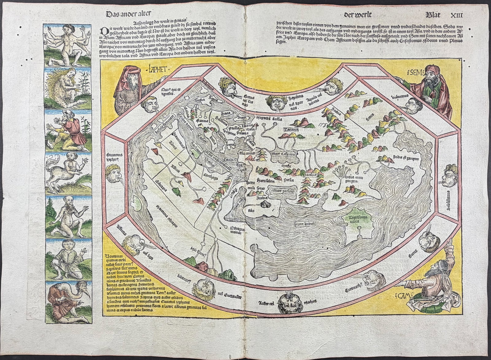 Schedel, pub. 1493 - Map of the World - Before the Discovery of America, Last View of the Old World: About the map: This is a beautiful example of a ptolemaic map of the ancient world. This is a particularly important map because it is one of the final represenations of the known globe before the dis