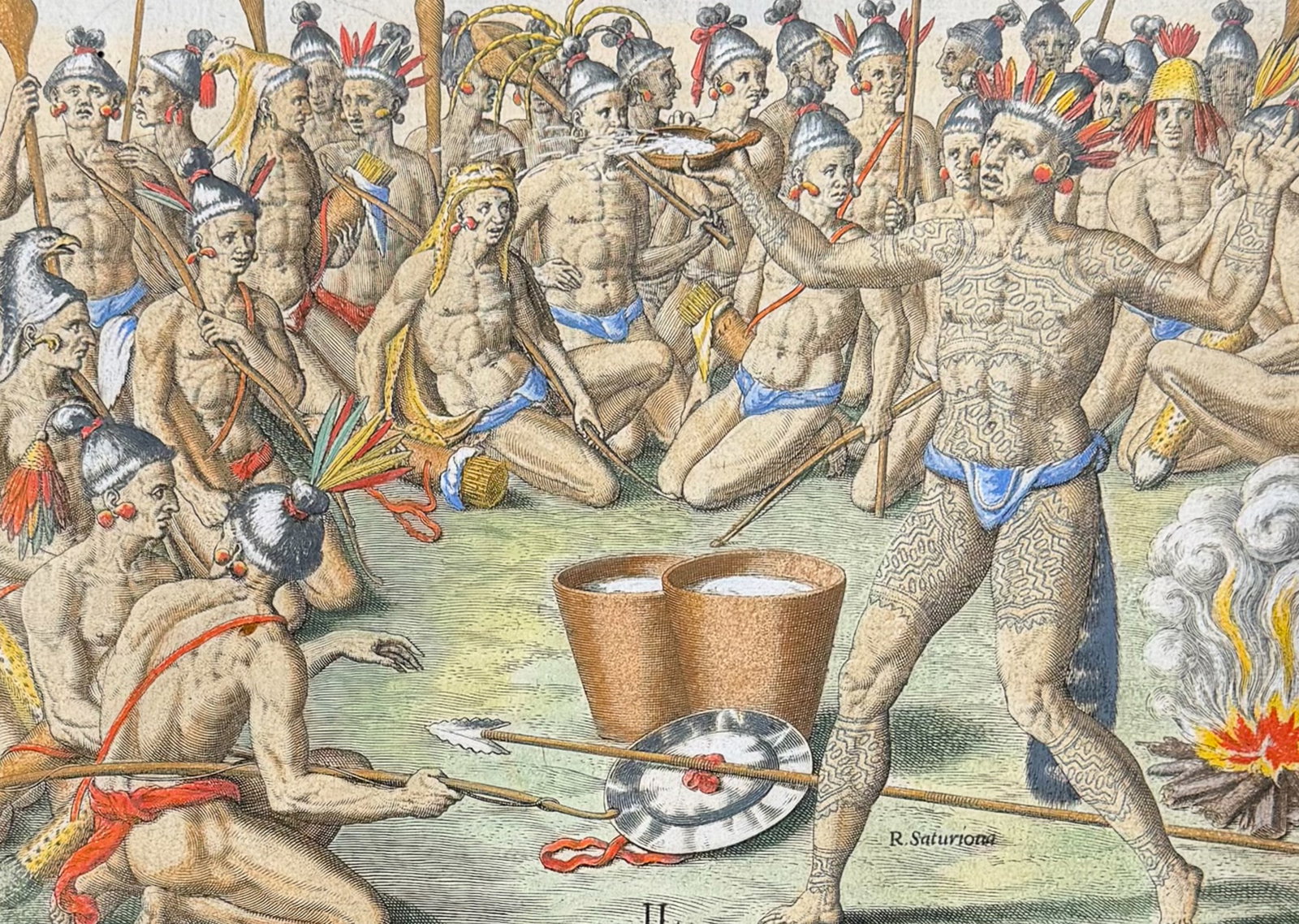 De Bry - Florida - Ceremonies performed by Saturioua before going out to war (1 of 2)