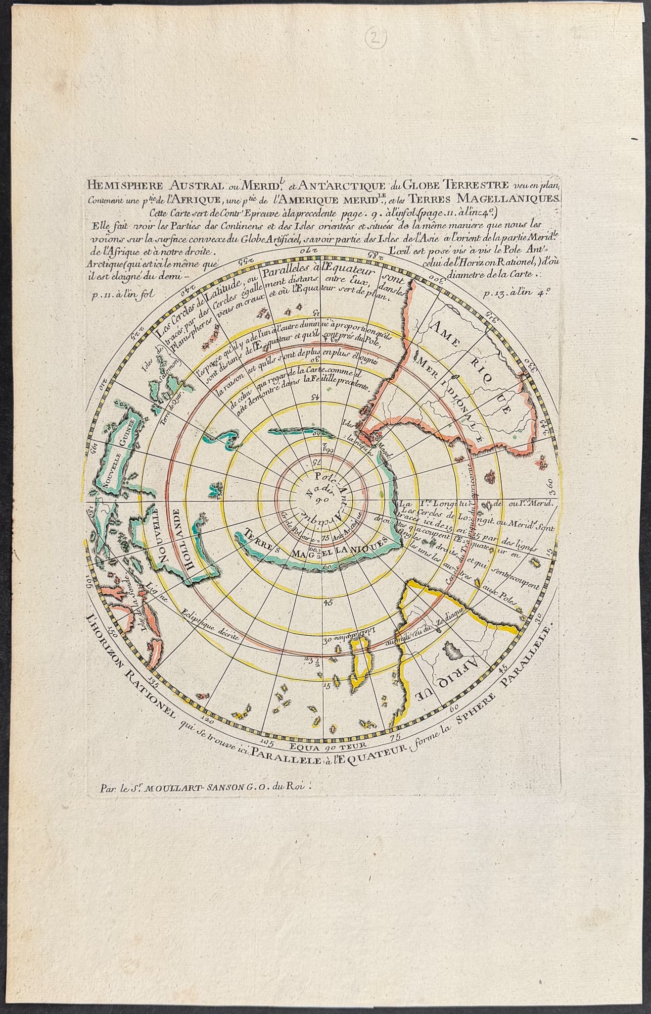 Sanson - Map of the Southern Hemisphere (New Holland or Australia in partial outline): This beautiful engraving of the southern hemisphere is from Pierre Moullart-Sanson is entitledHemisphere Austral ou Meridl. et Antarctique du Globe Terrestre... The map was published in Paris circa 17