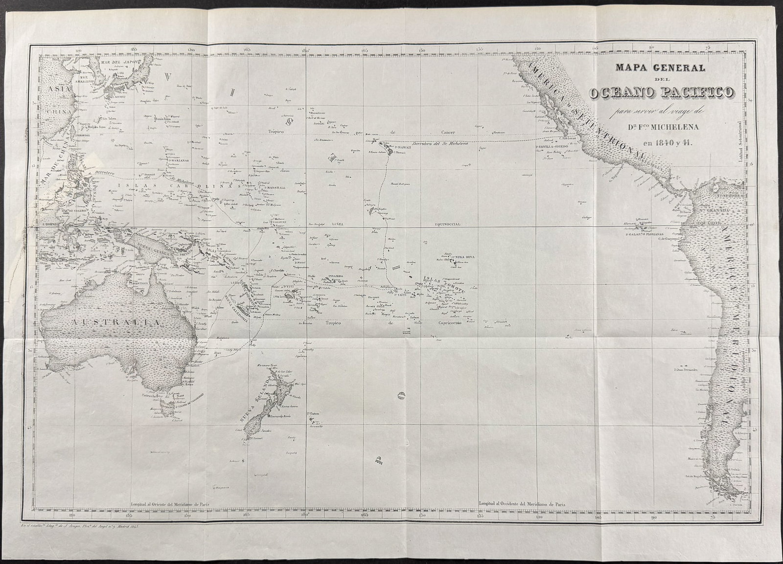 Rojas - Chart of the Pacific Ocean showing Hawaiian or Sandwich Islands, Australia, New Zealand (1 of 1)