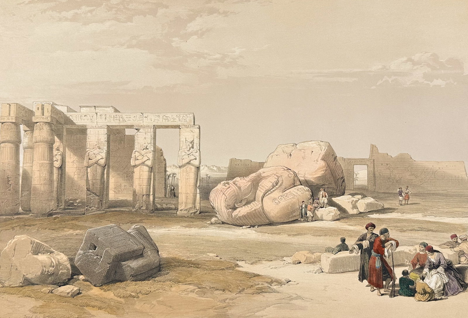 David Roberts - Fragment of the Great Colossi, at the Memnonium, Thebes: David Roberts' most famous work, Holy Land, Syria, Idumea, Arabia, Egypt, & Nubia, was published by E. G. Moon in London between 1846 and 1849. This work is known for its extremely detailed duotone li
