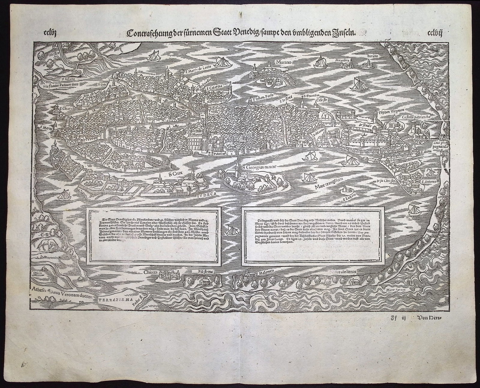 Munster, pub. 1592 - View of Venice, Italy (1 of 2)