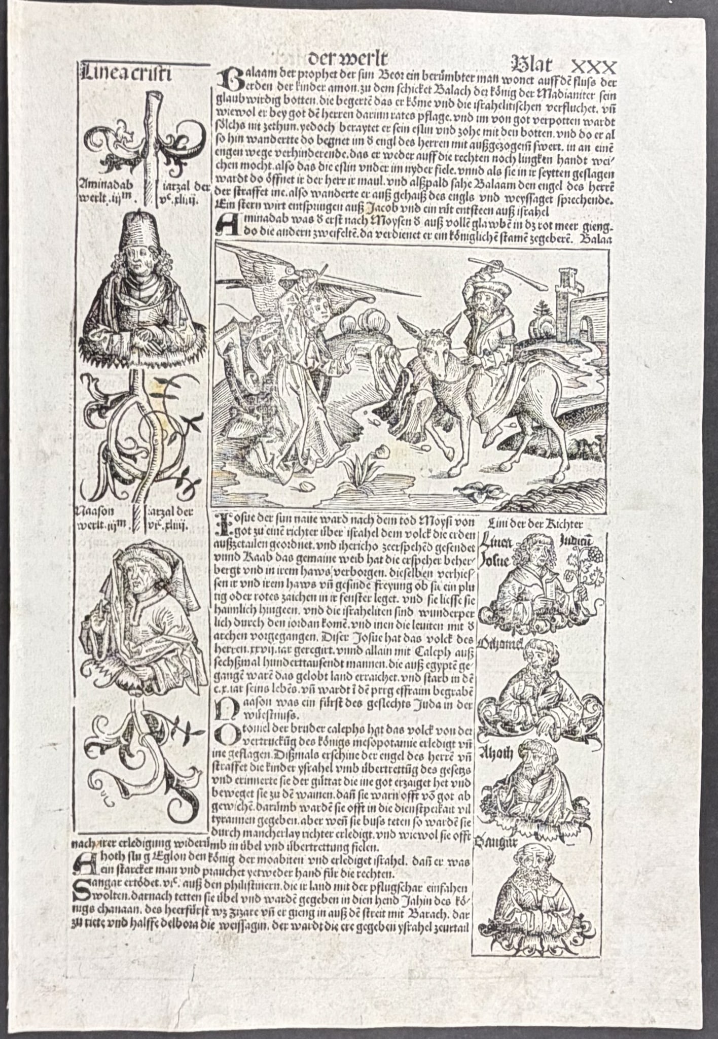 Schedel, pub. 1493 - Moses Parts the Red Sea & Receives the Ten Commandments / Verso: Balaam & the (1 of 2)